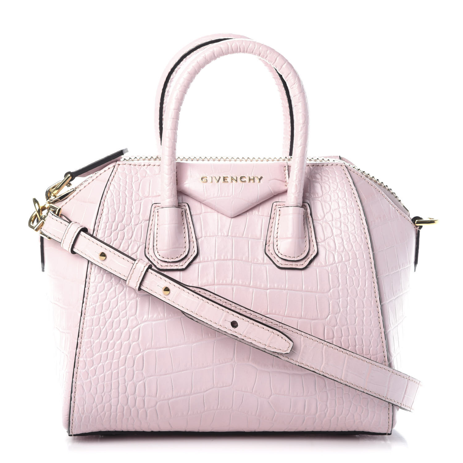 GIVENCHY Calfskin Crocodile Embossed Mini Antigona Pink 626385