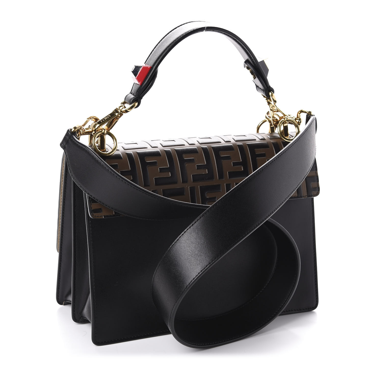 fendi calfskin zucca embossed kan i shoulder bag black