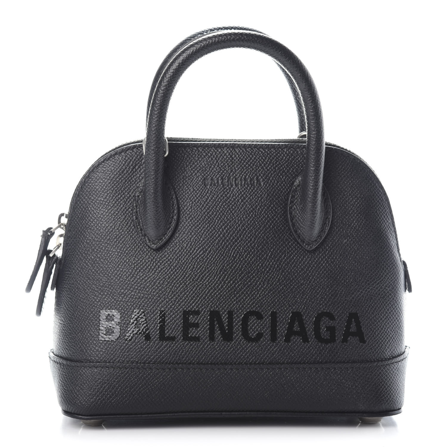 BALENCIAGA Grained Calfskin Ville Top Handle Bag XXS Black 625211