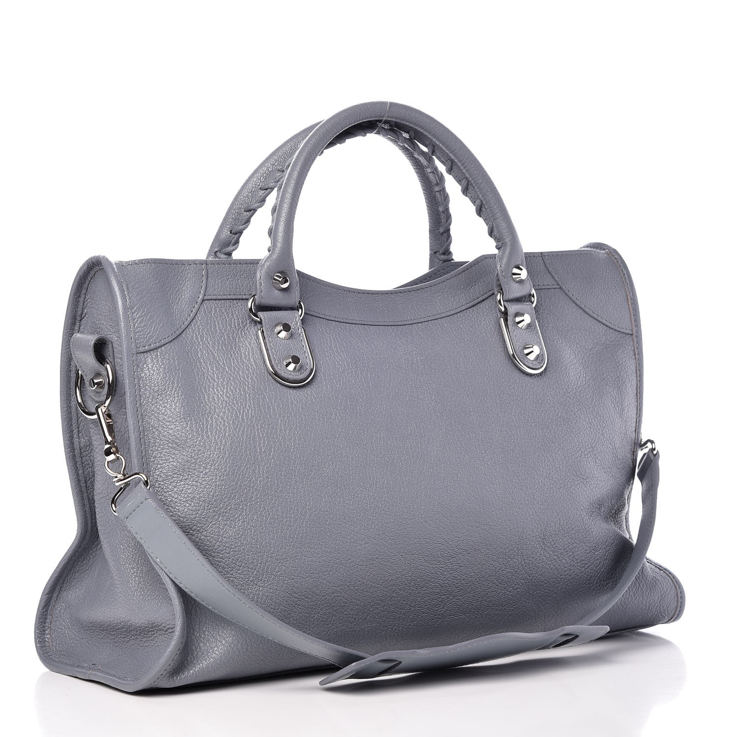 BALENCIAGA Chevre Silver Metallic Edge City Blue Acier 340324