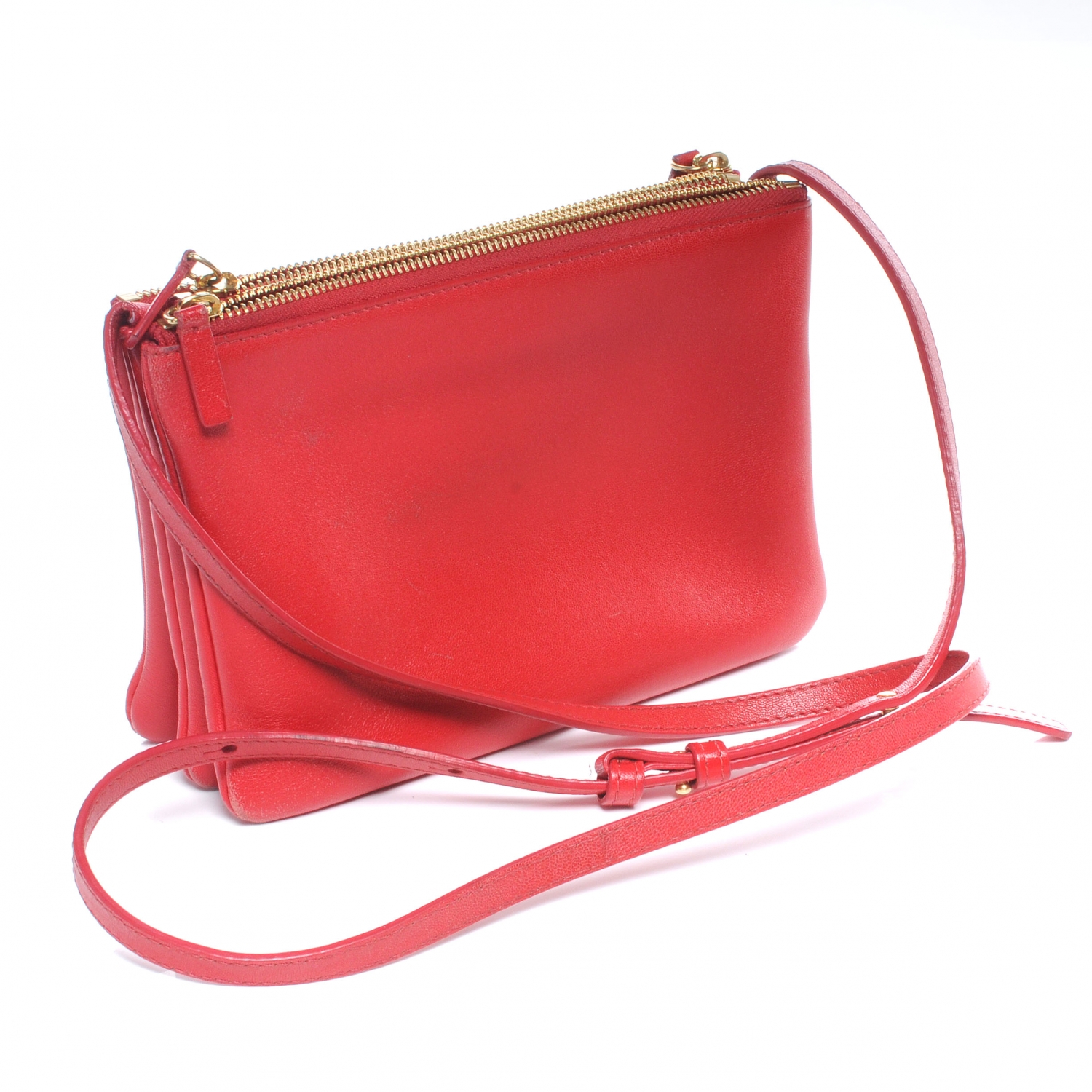 CELINE Leather Trio Bag Red 48564