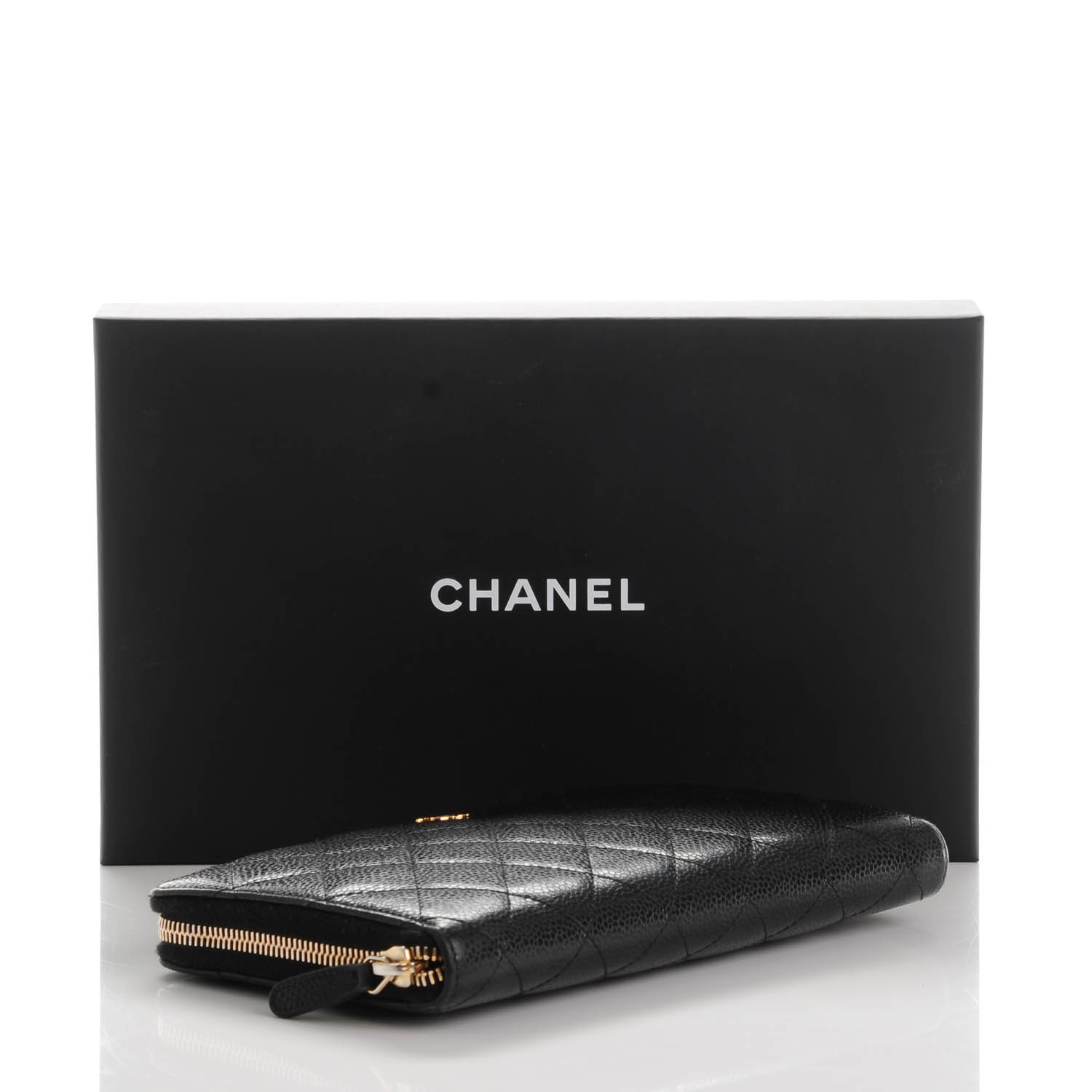 CHANEL Caviar Quilted Large Zip Around Organizer Wallet Black 152824