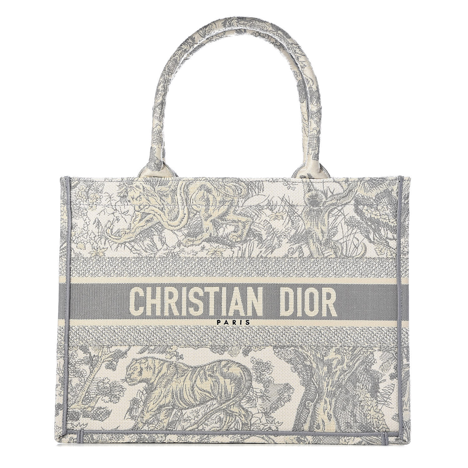 CHRISTIAN DIOR Embroidered Toile De Jouy Small Canvas Book Tote Grey 514884