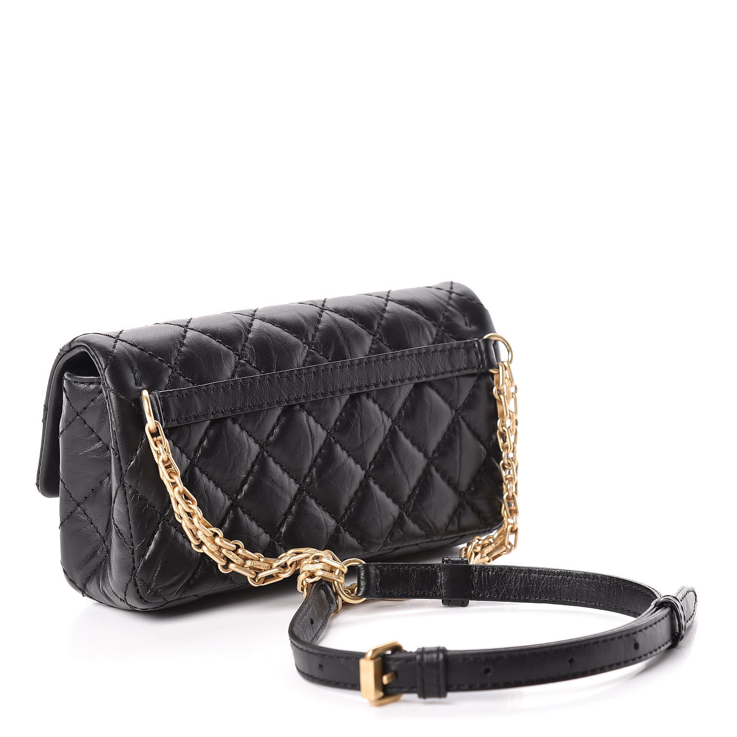 CHANEL Aged Calfskin Quilted 2.55 Reissue Flap Belt Bag Clutch Black 449451