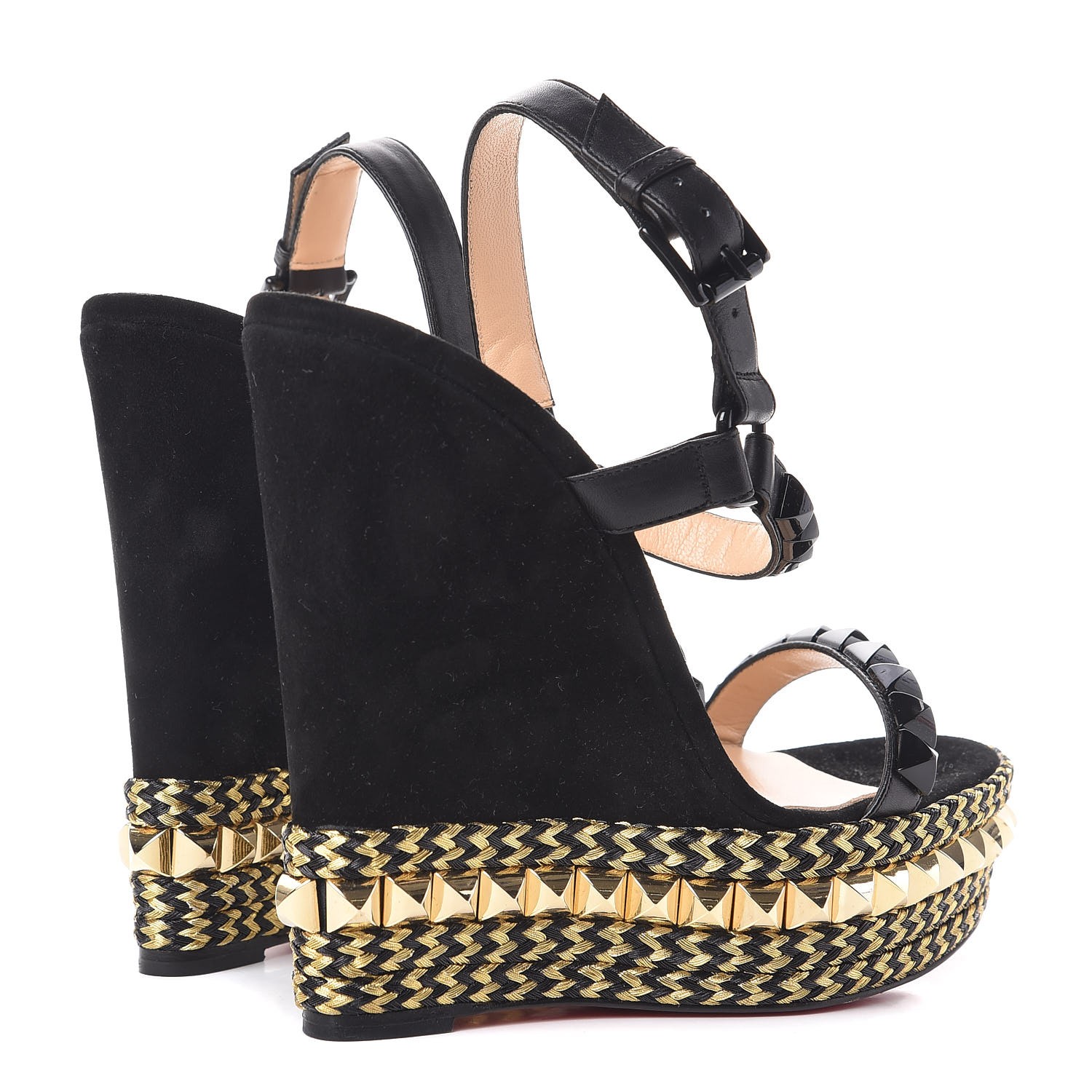 CHRISTIAN LOUBOUTIN Calfskin Suede Cataclou 140 Wedge Sandals 38 Black ...