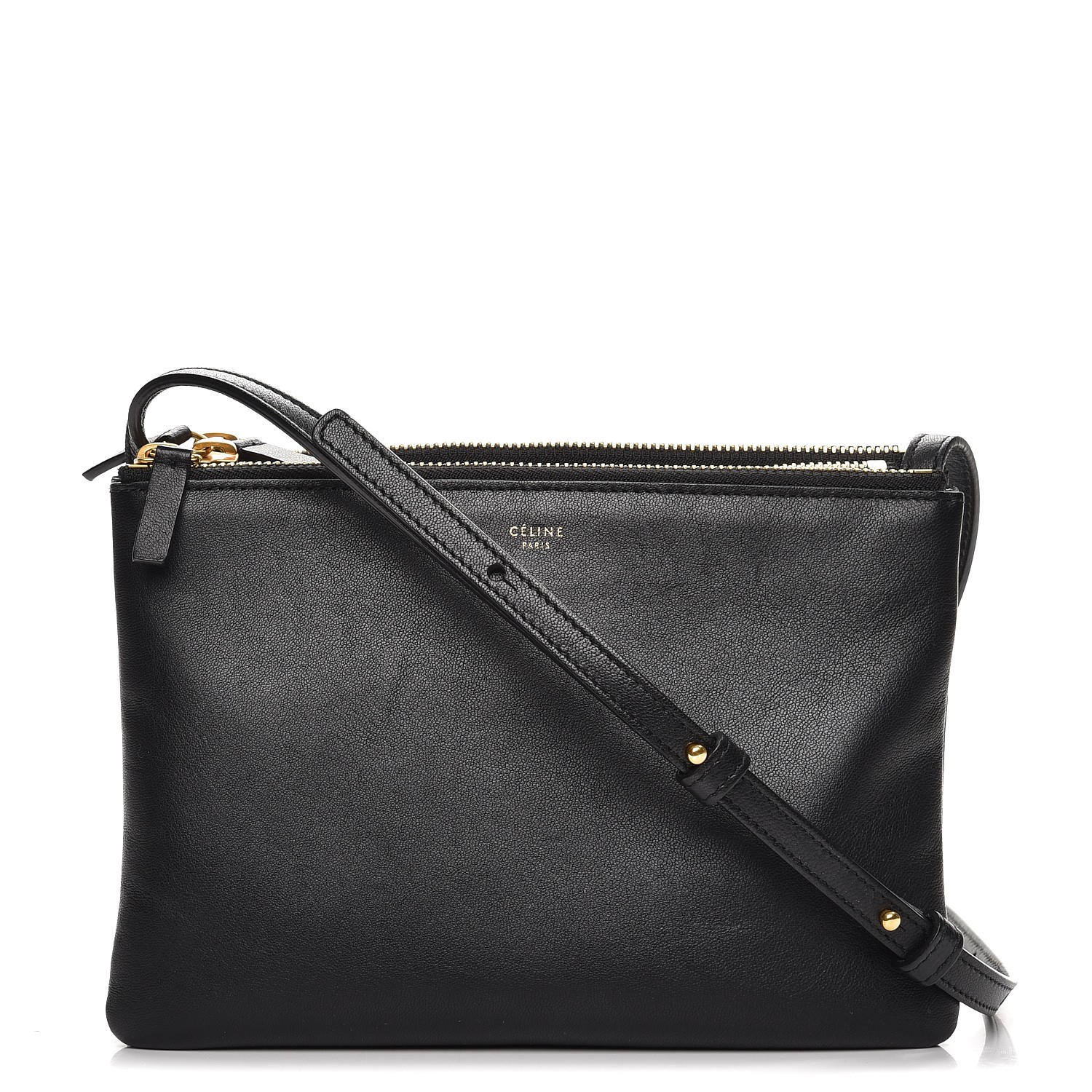 CELINE Lambskin Small Trio Crossbody Bag Black 226487