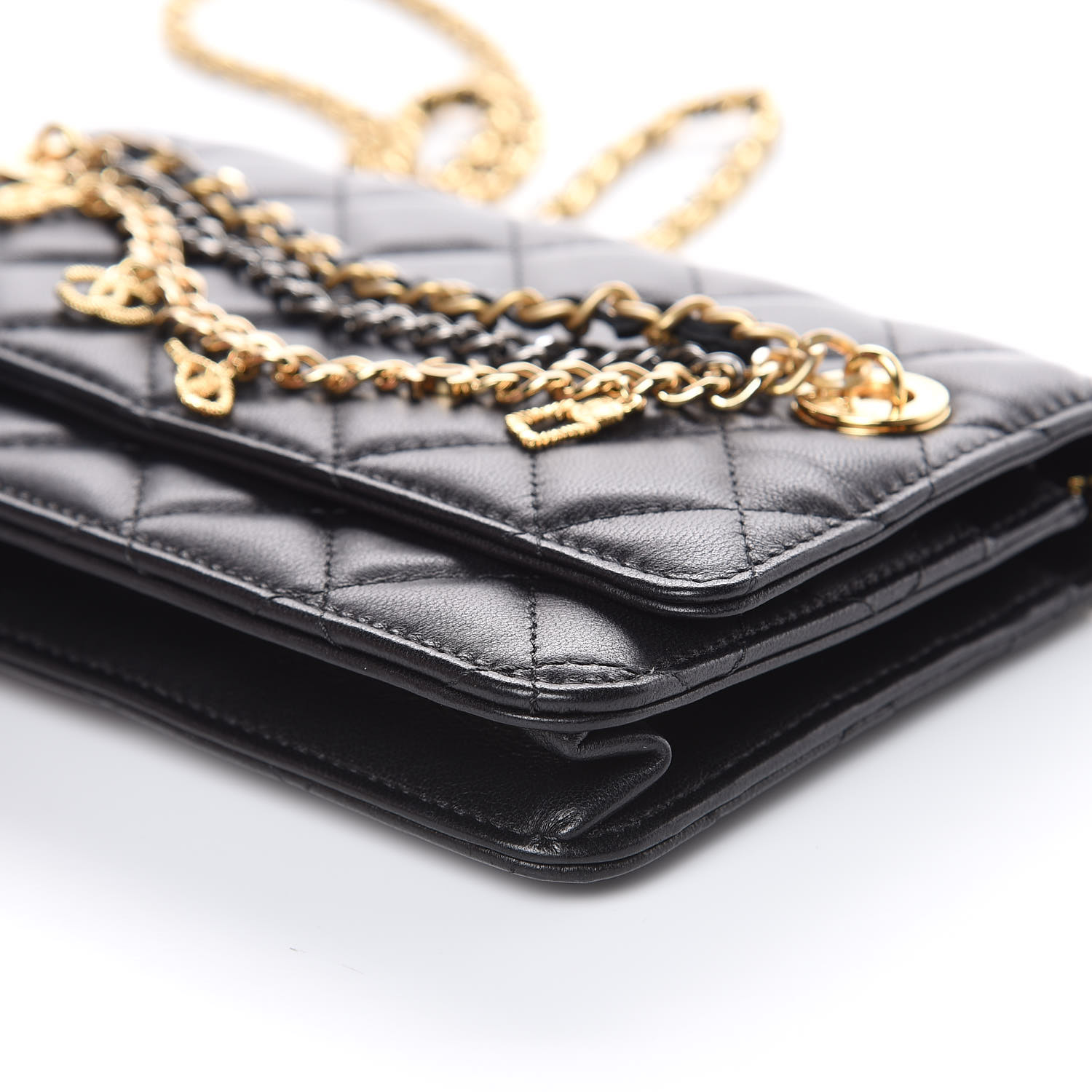 CHANEL Lambskin Quilted Egyptian Amulet Wallet On Chain WOC Black 433574