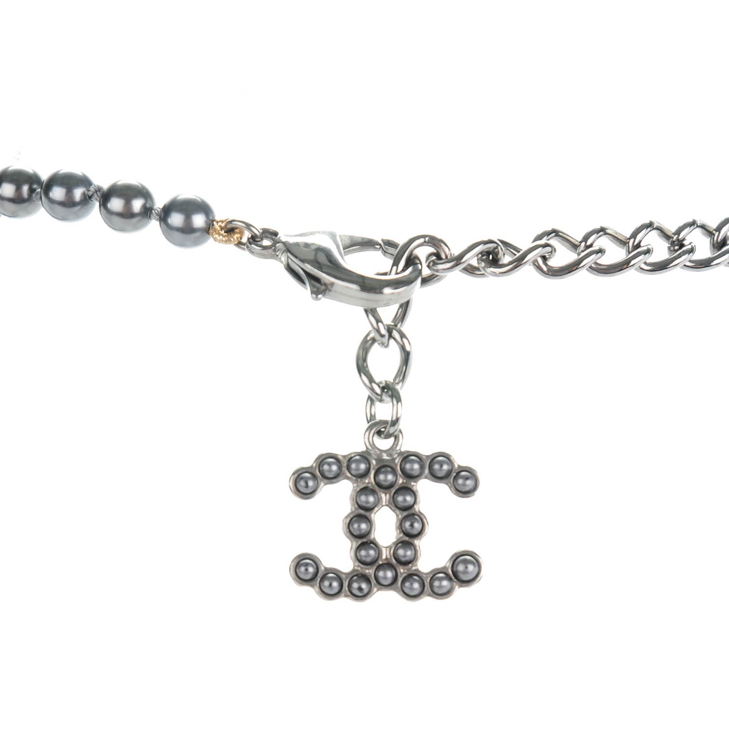 Chanel Ruthenium Beaded Cc Long Necklace Black 128958 