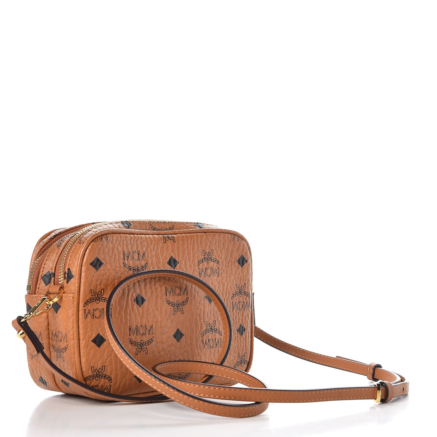 MCM Visetos Camera Crossbody Bag Cognac 291582