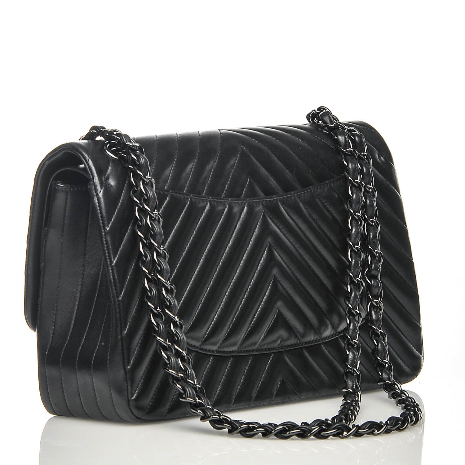 CHANEL Lambskin Chevron Quilted Jumbo Double Flap So Black 184463