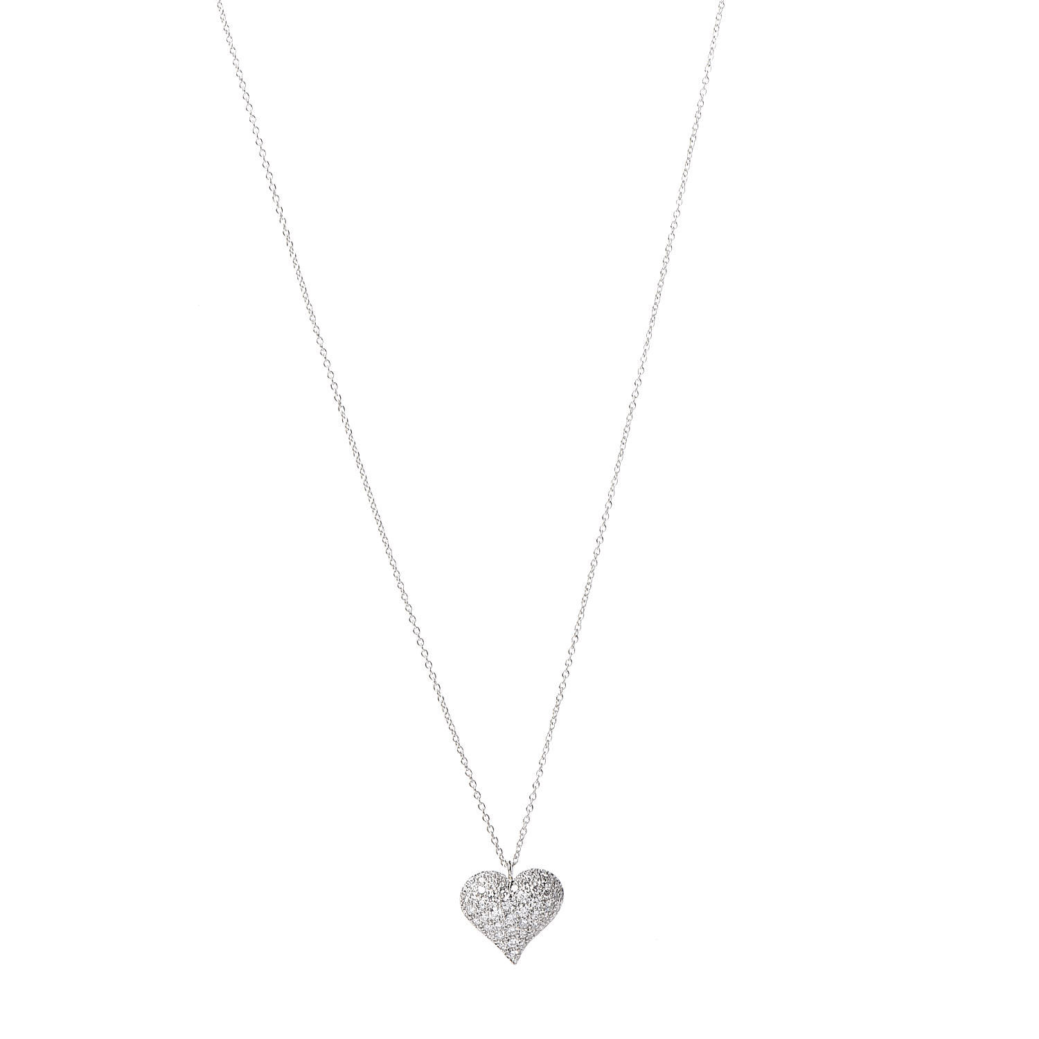 TIFFANY Platinum Pave Diamond Heart Pendant Necklace 414088 | FASHIONPHILE