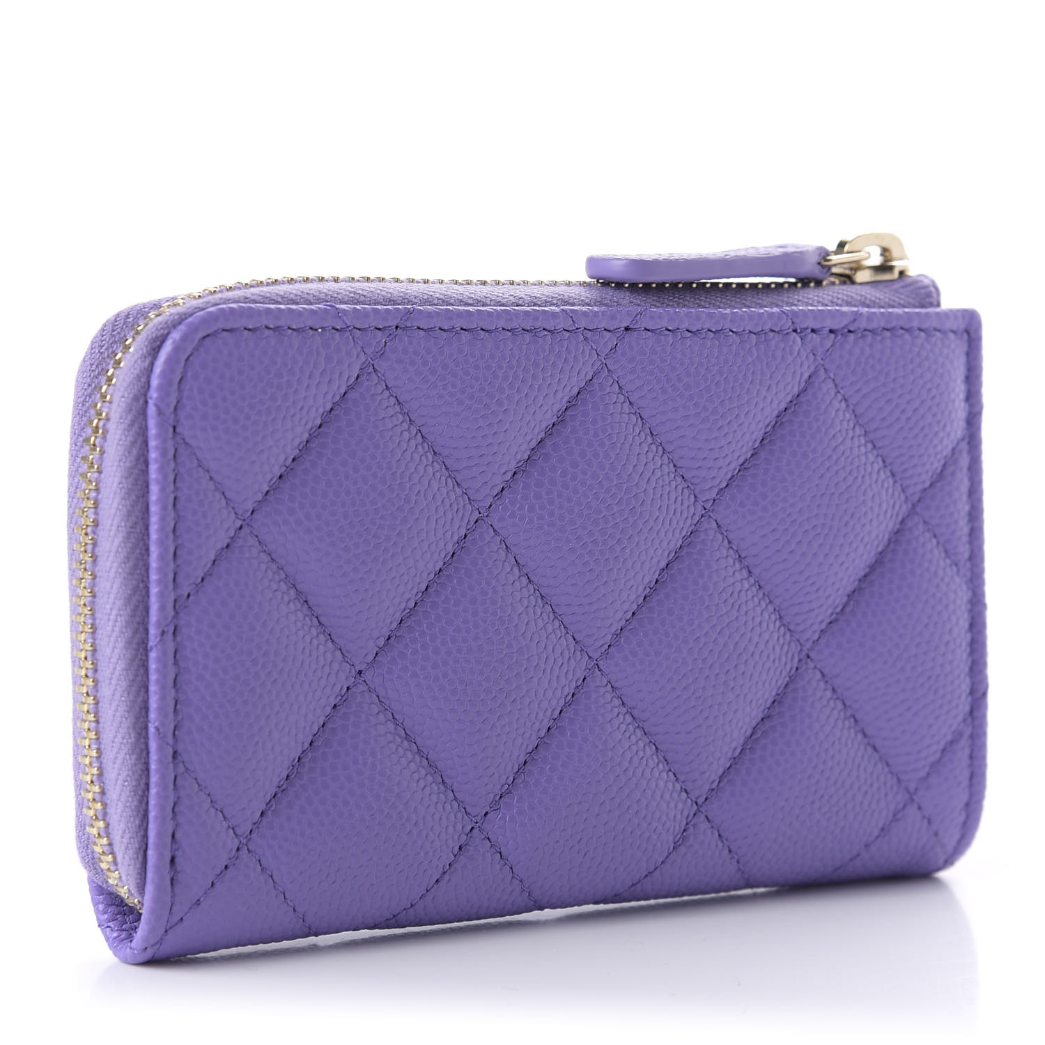 CHANEL Caviar Quilted Zipped Key Holder Case Purple 620837