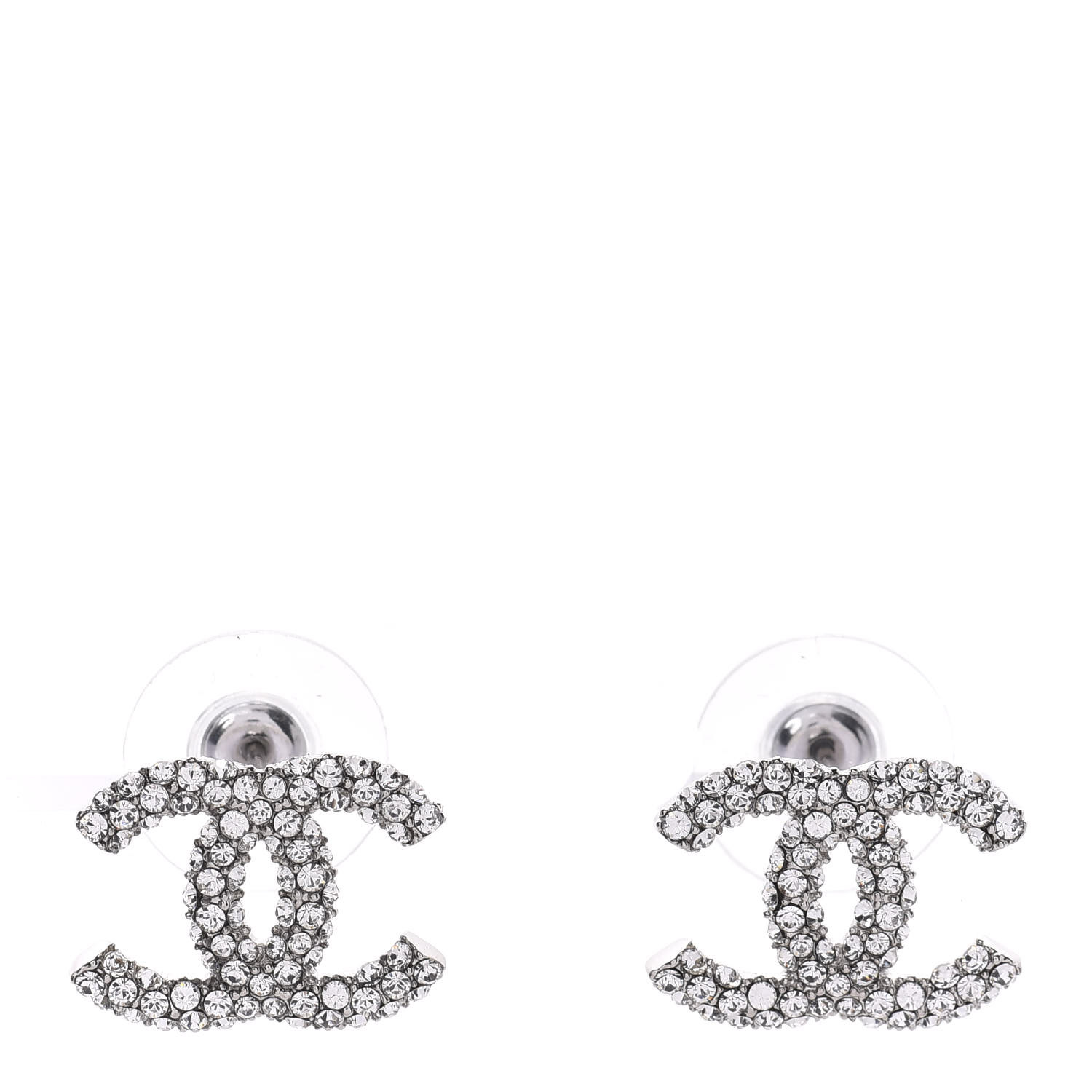 CHANEL Crystal CC Earrings Silver 625210