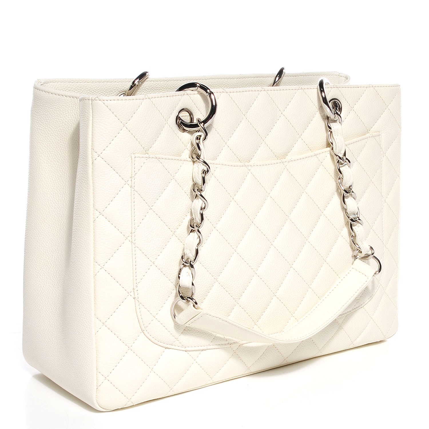 CHANEL Caviar Quilted Grand Shopping Tote GST White 97008