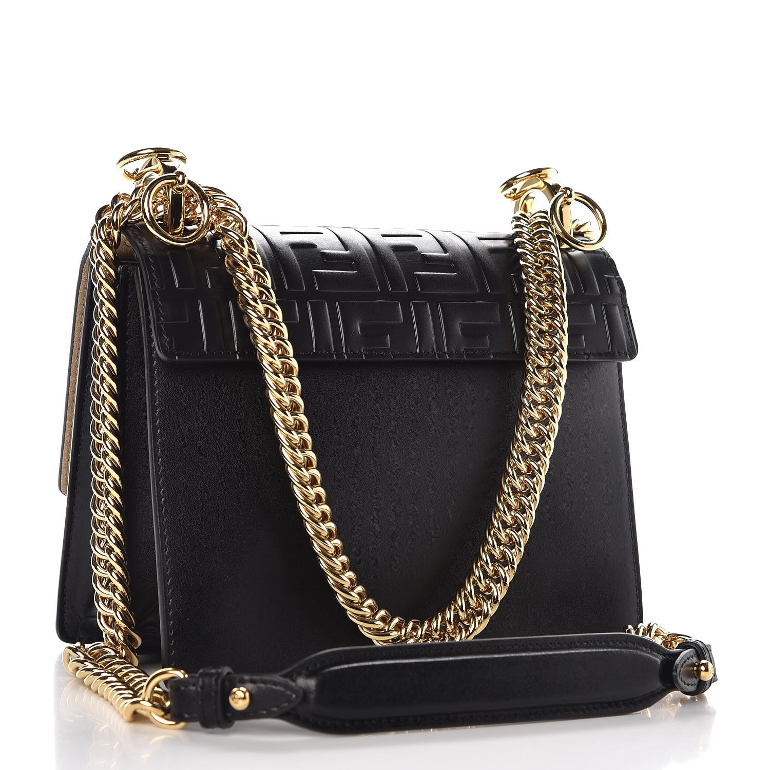 fendi calfskin zucca embossed kan i shoulder bag black