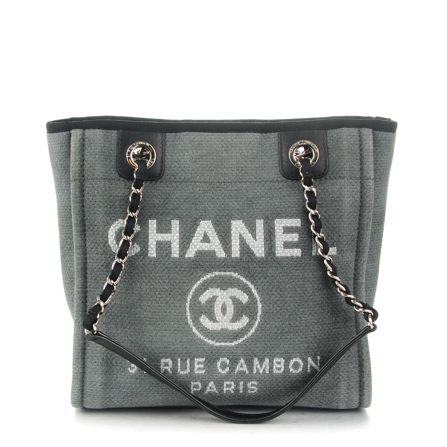 CHANEL Canvas Mini Deauville Tote Dark Grey 168172 FASHIONPHILE