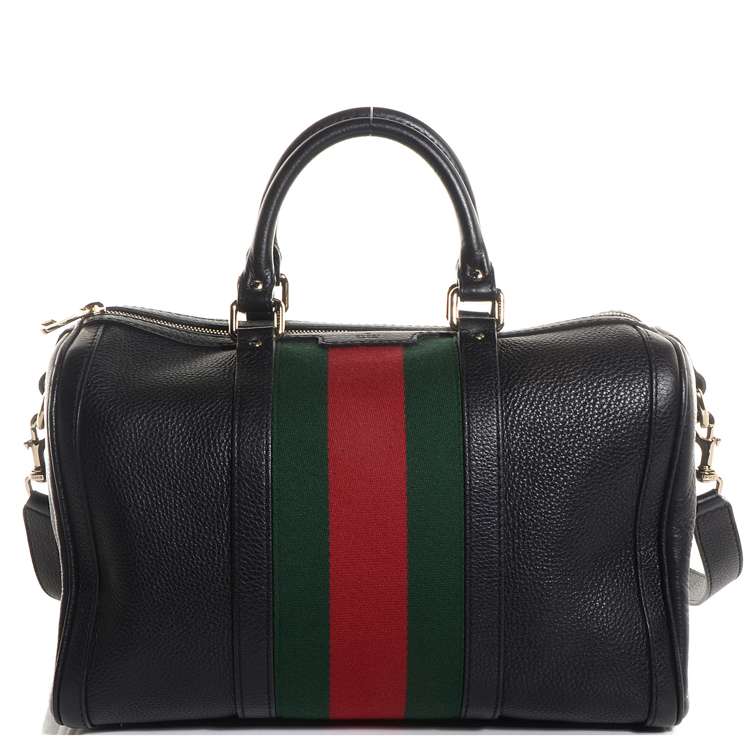 gucci vintage web black leather boston bag