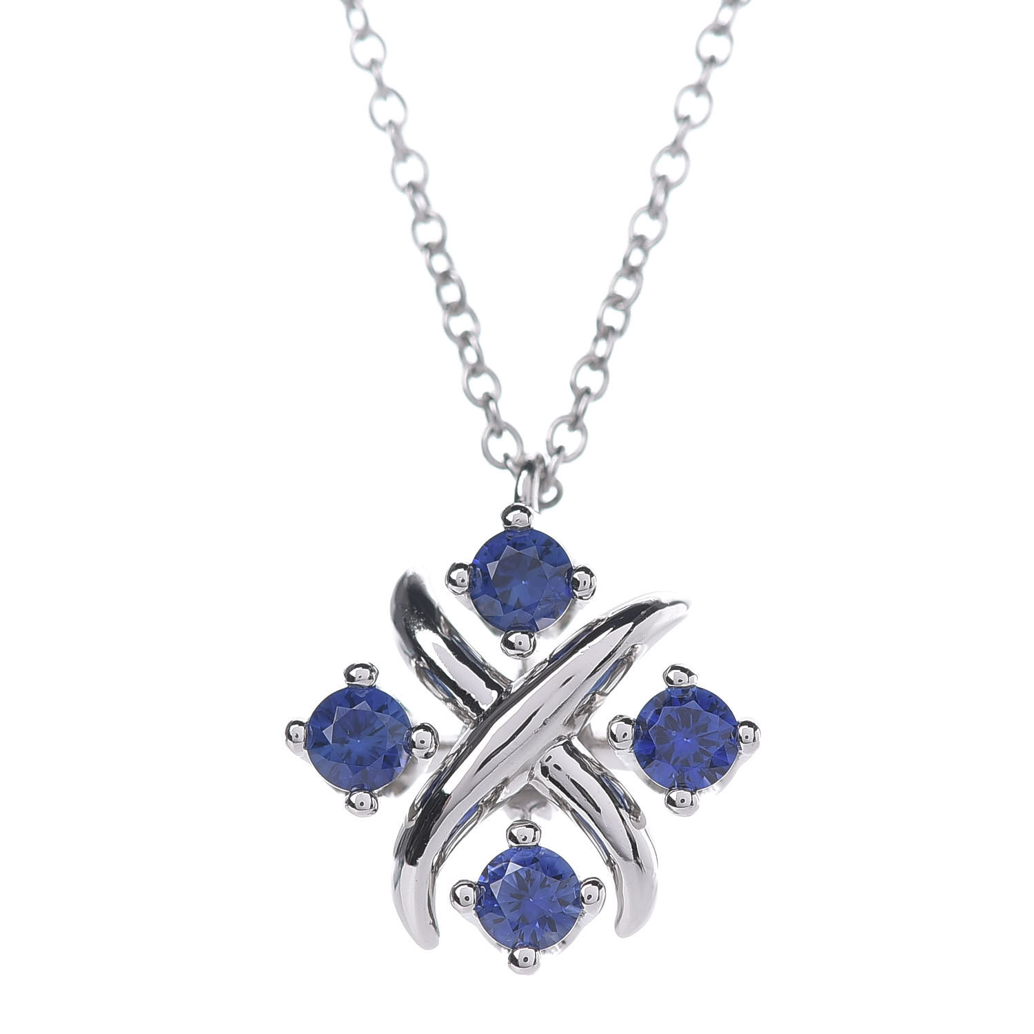 TIFFANY Platinum Blue Sapphire Schlumberger Lynn Pendant Necklace ...