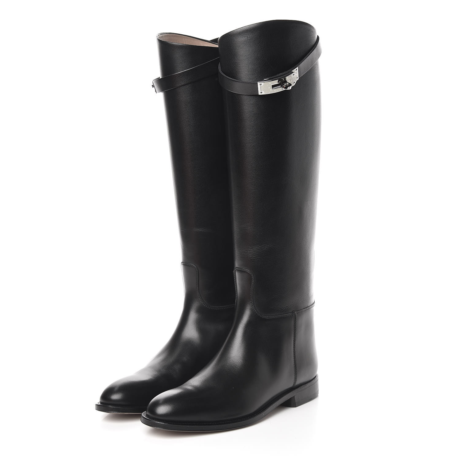 HERMES Box Kelly Jumping Boots 37 Black 465981