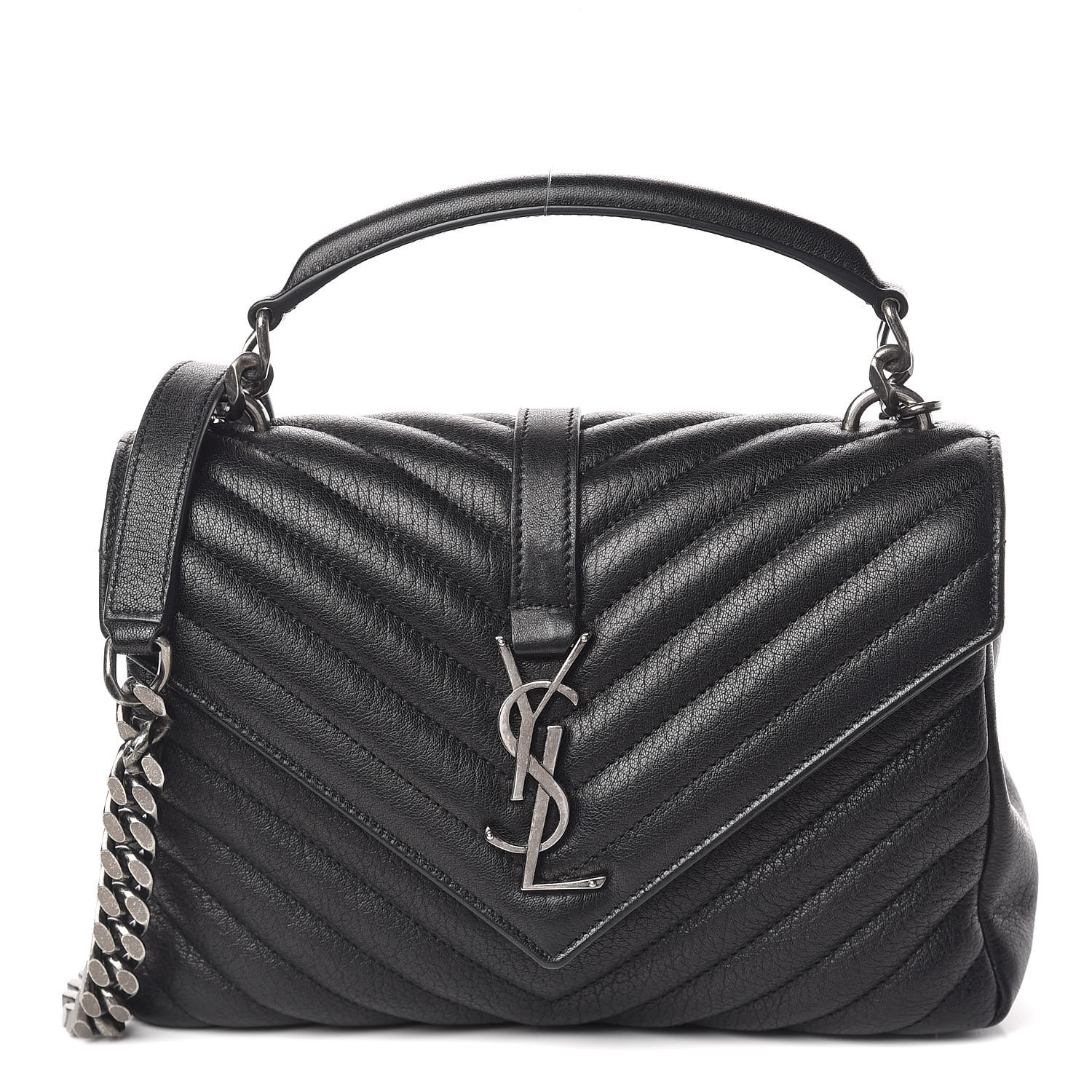 SAINT LAURENT Sheepskin Matelasse Chevron Monogram Medium College Bag ...