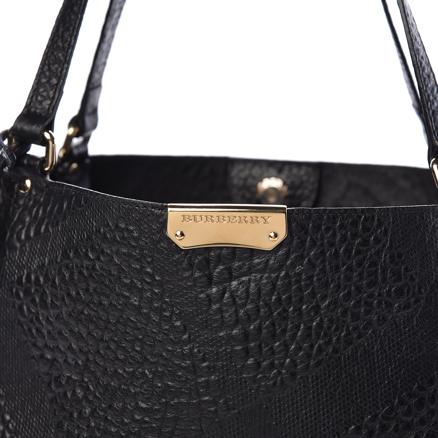 Burberry Signature Grain Calfskin Check Embossed Small Canterbury Tote Black 466814 Fashionphile 8119