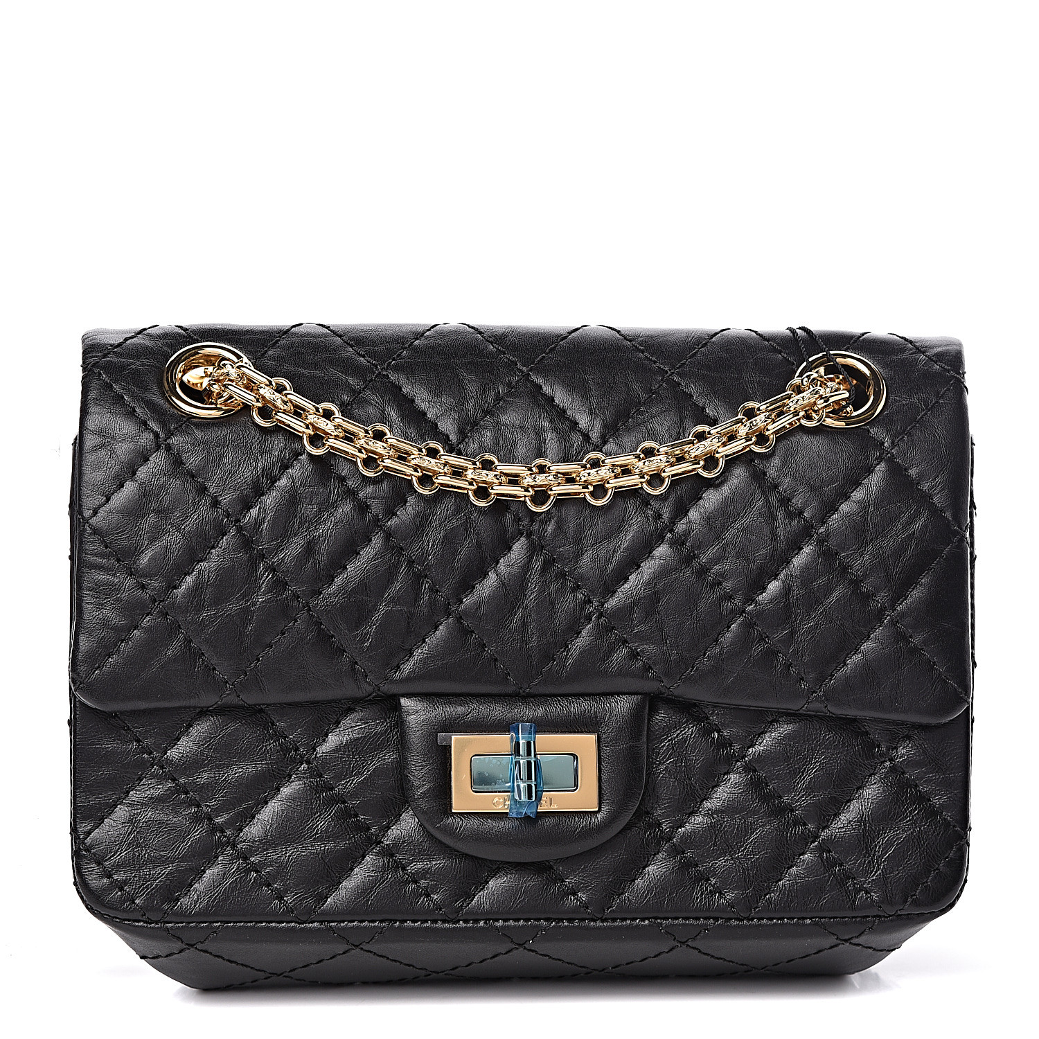 CHANEL Aged Calfskin Quilted 2.55 Reissue Mini Flap Black 466868