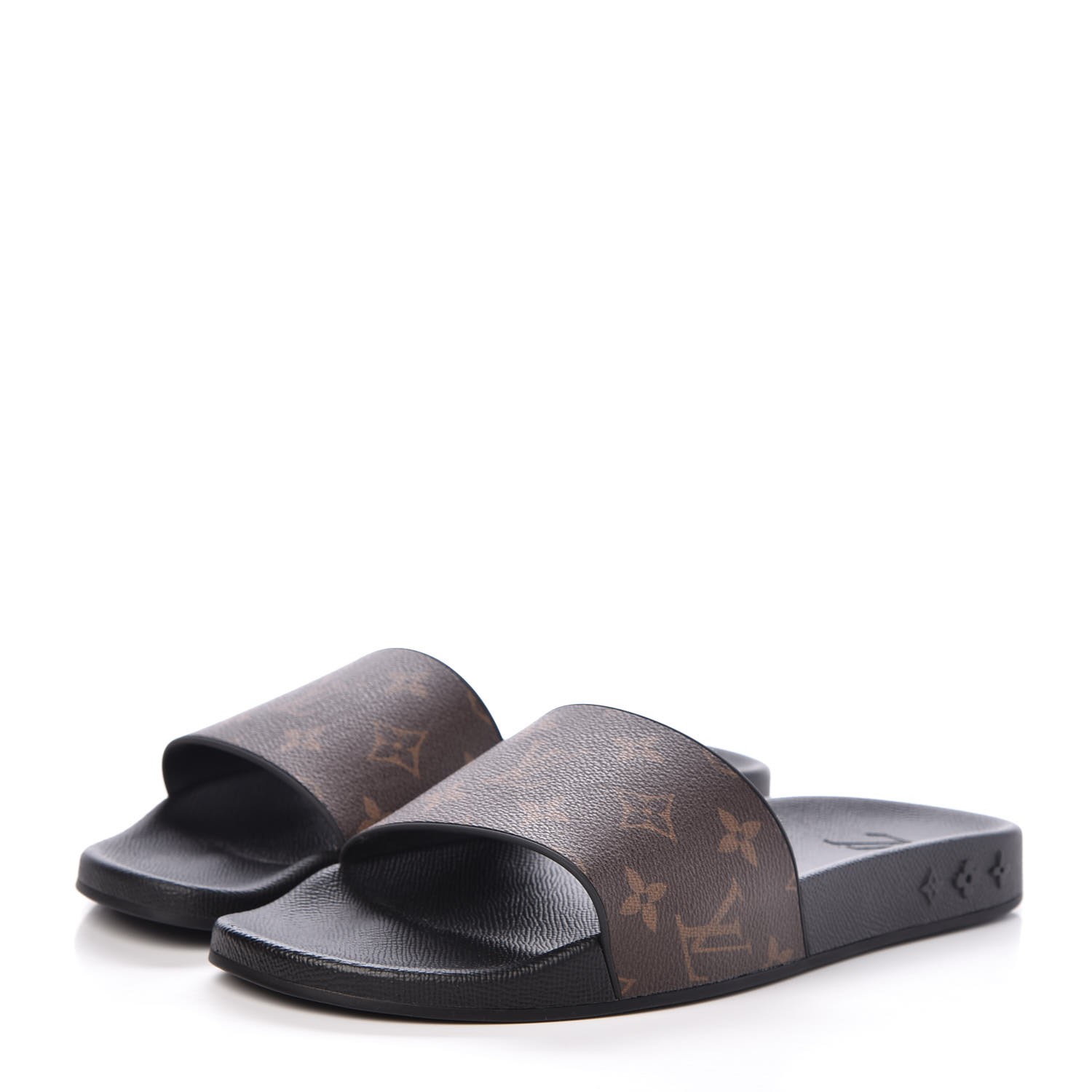 LOUIS VUITTON Mens Rubber Monogram Waterfront Mules 6.5 Macassar 305469