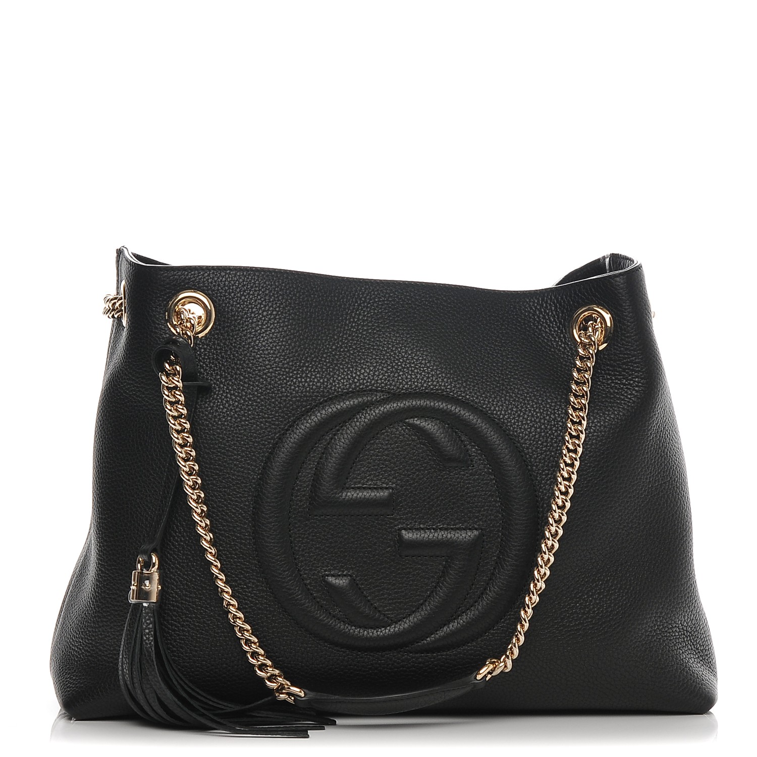 gucci pebbled calfskin medium soho chain shoulder bag black