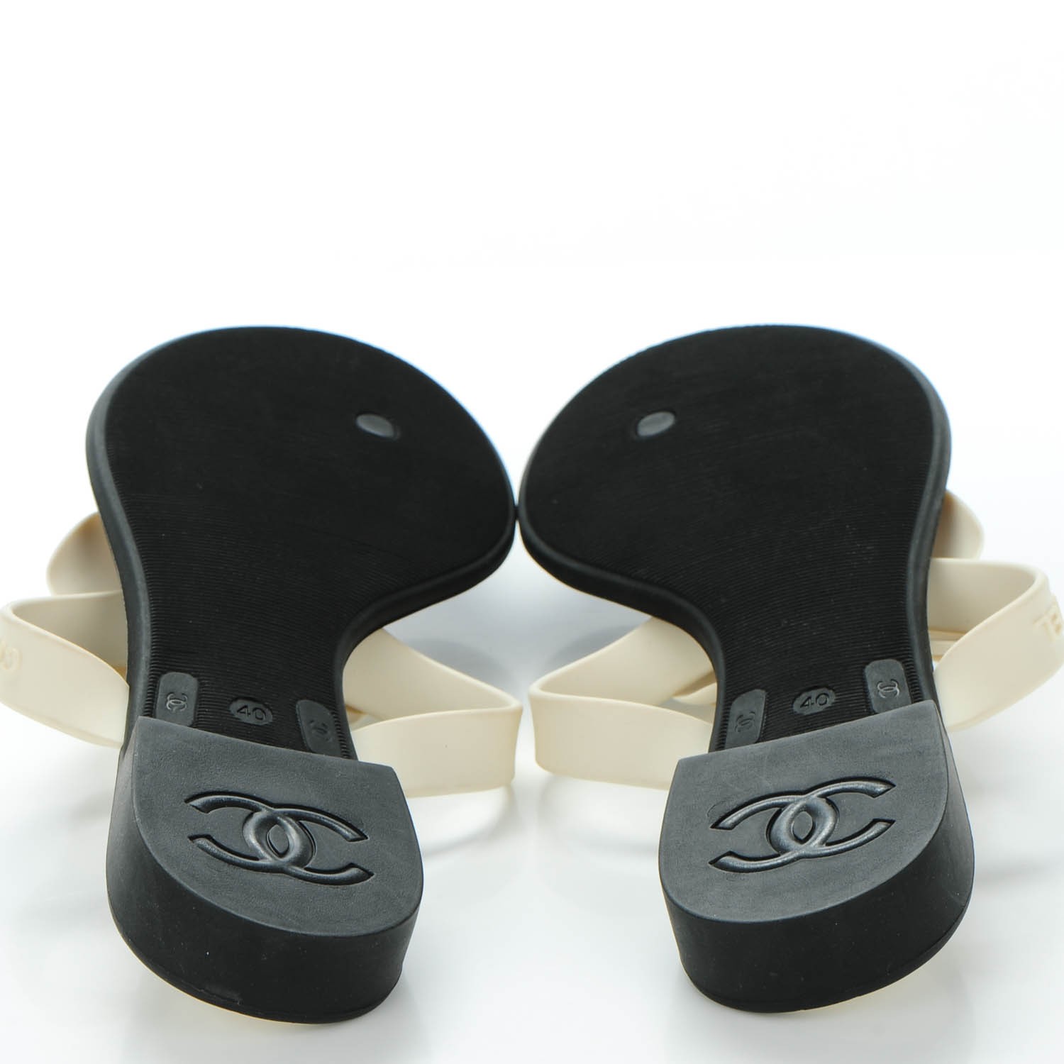 CHANEL Jelly Quilted Camellia Thong Sandals 40 Black White 134726