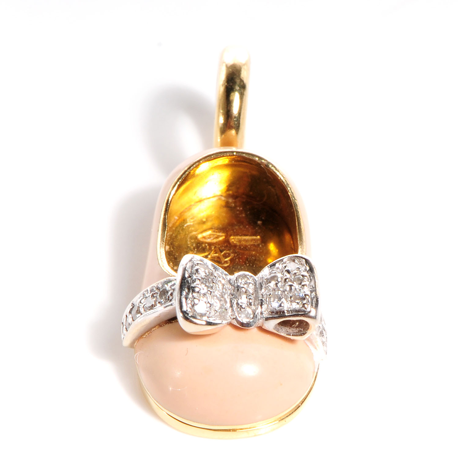 AARON BASHA 18k Yellow Gold Diamond Baby Bow Shoe Pendant Pink 69000