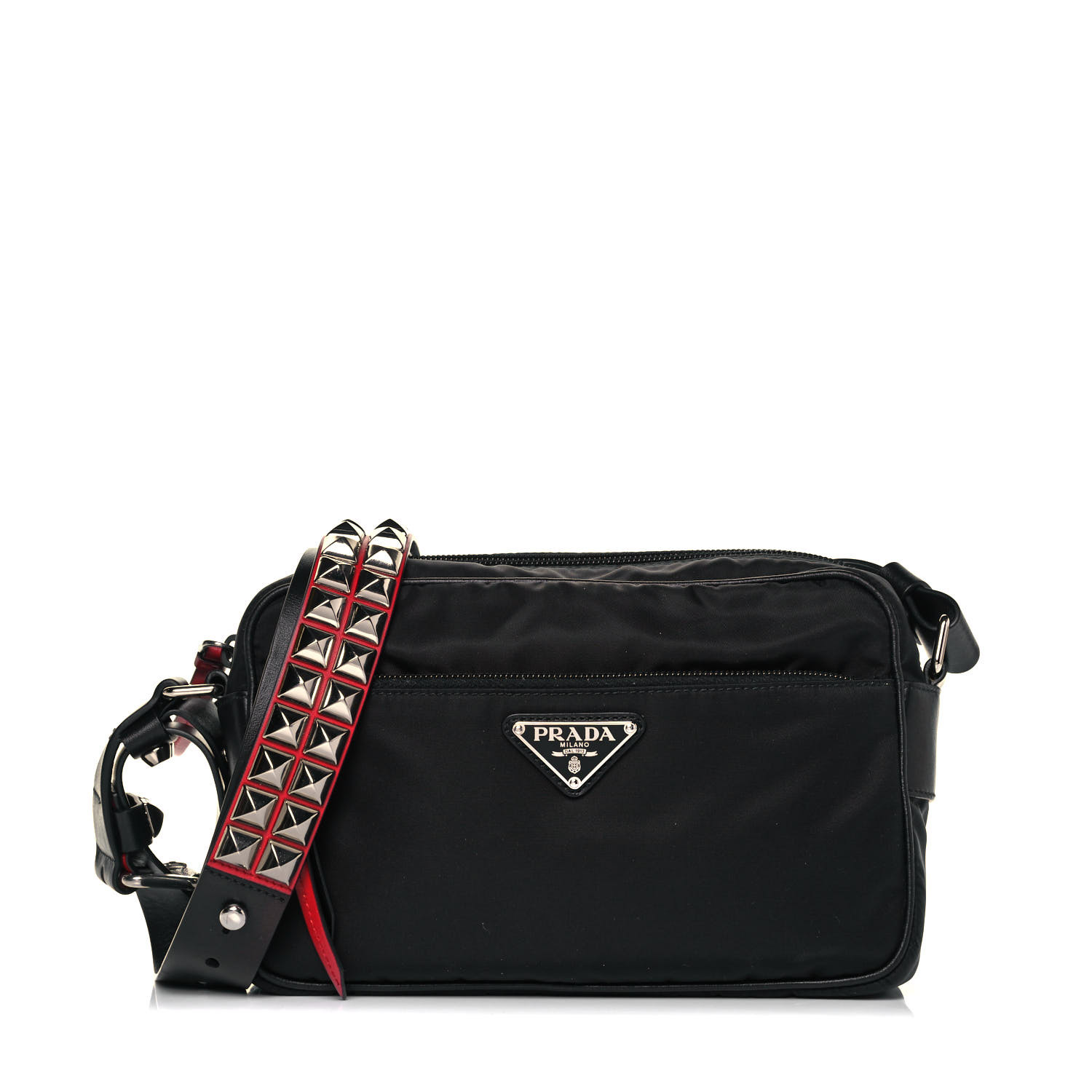 prada vela nylon studded shoulder bolsa