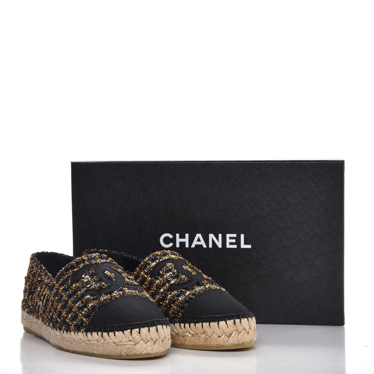 chanel espadrilles gold and black