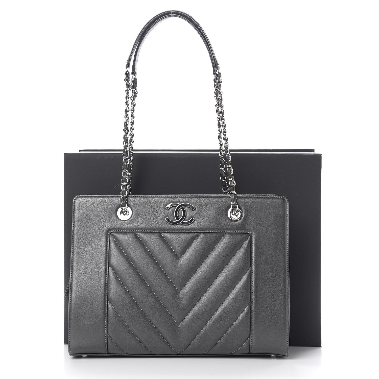 CHANEL Sheepskin Chevron Quilted Mademoiselle Vintage Shopping Tote ...