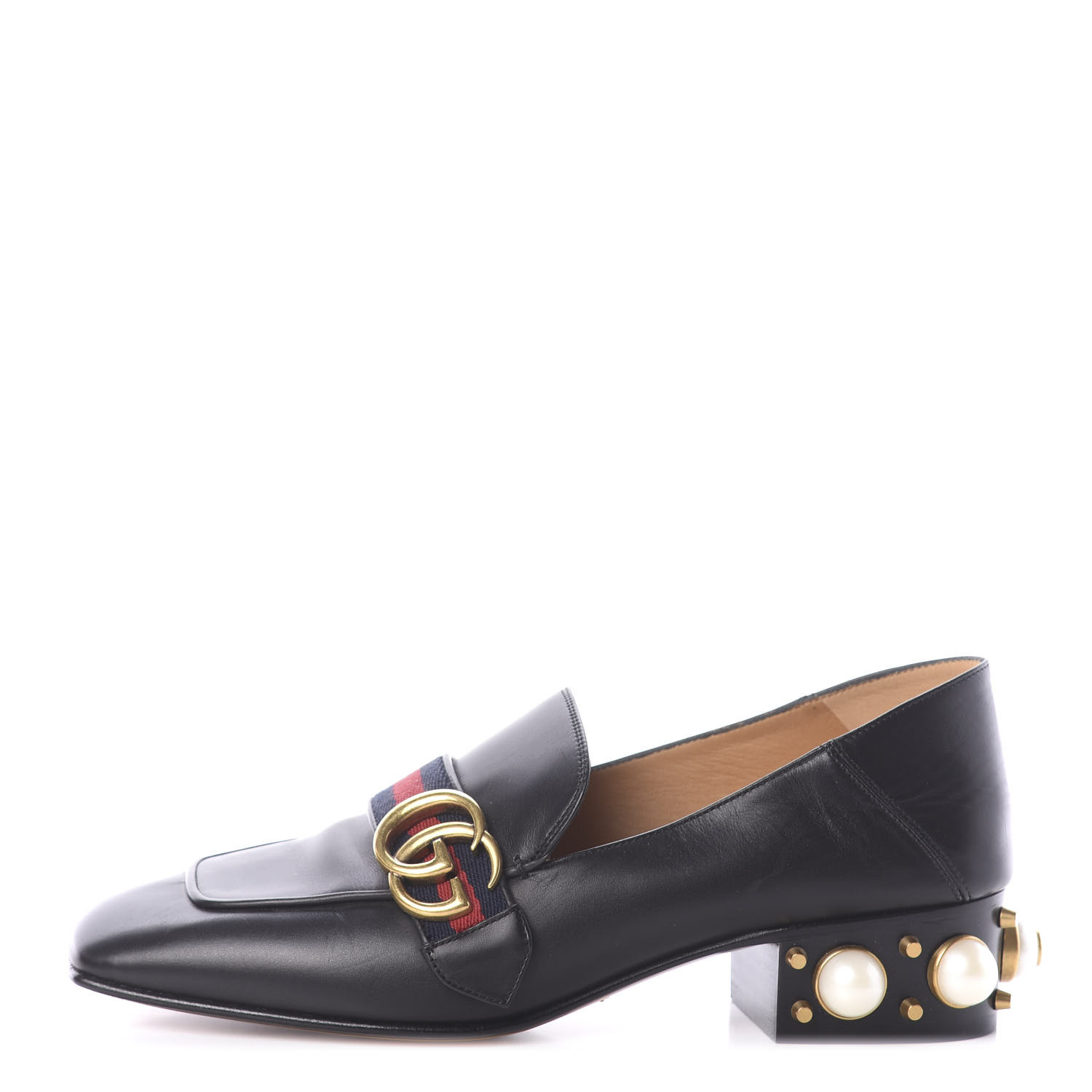 black loafers with pearls