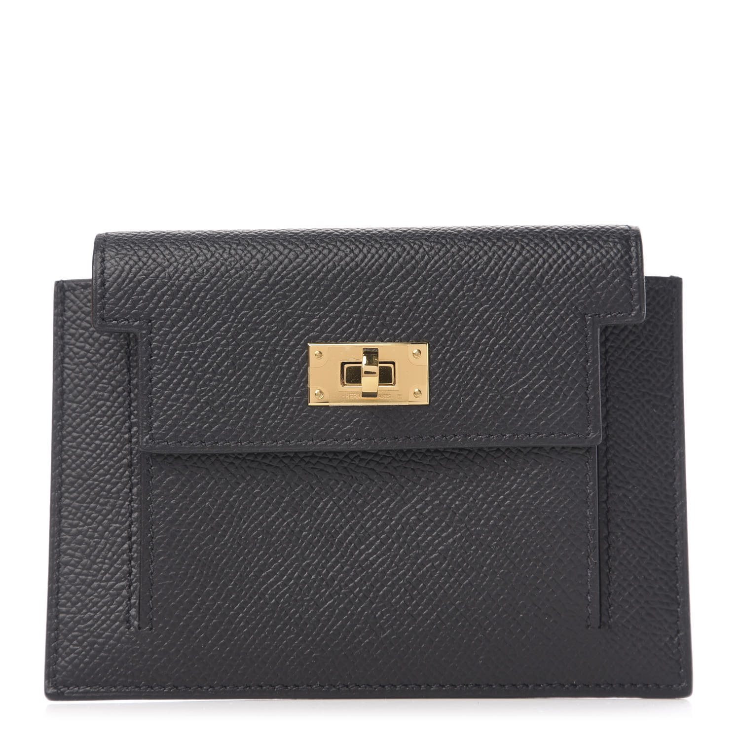 HERMES Epsom Kelly Pocket Compact Wallet Black 596854