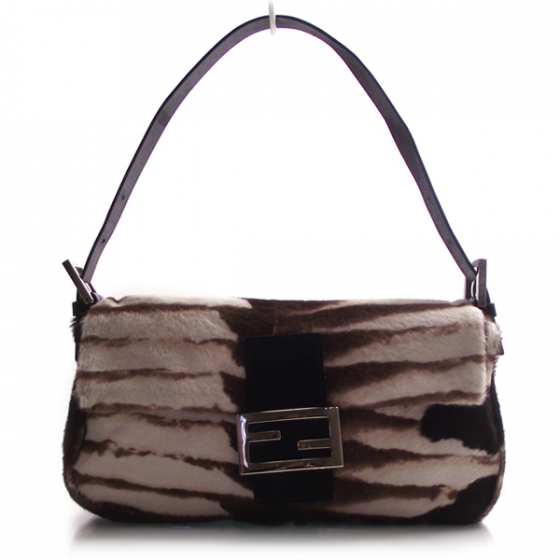 FENDI Striped Zebra Pony Hair Baguette Handbag Bag 12092