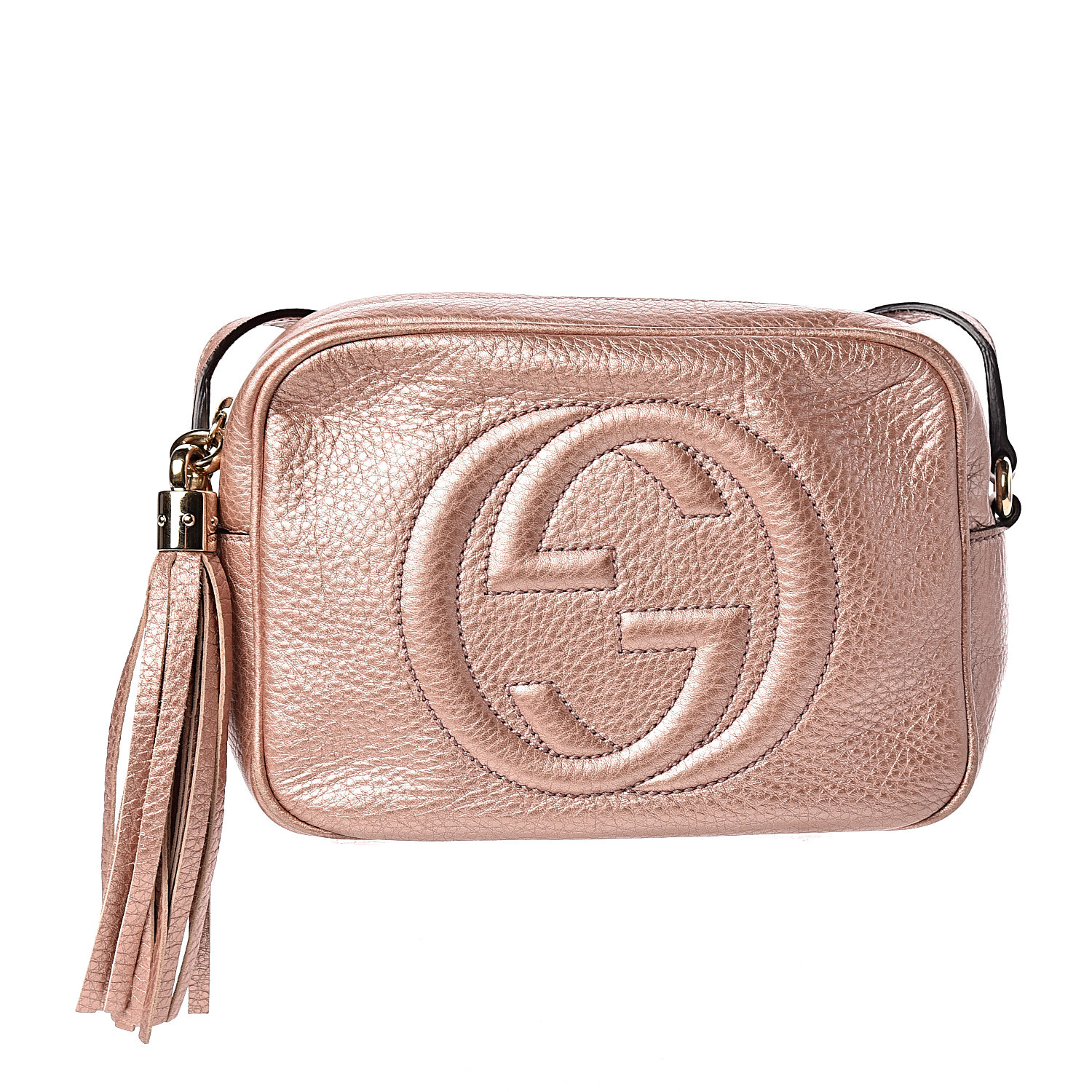 GUCCI Metallic Pebbled Calfskin Small Soho Disco Bag Pink 473980