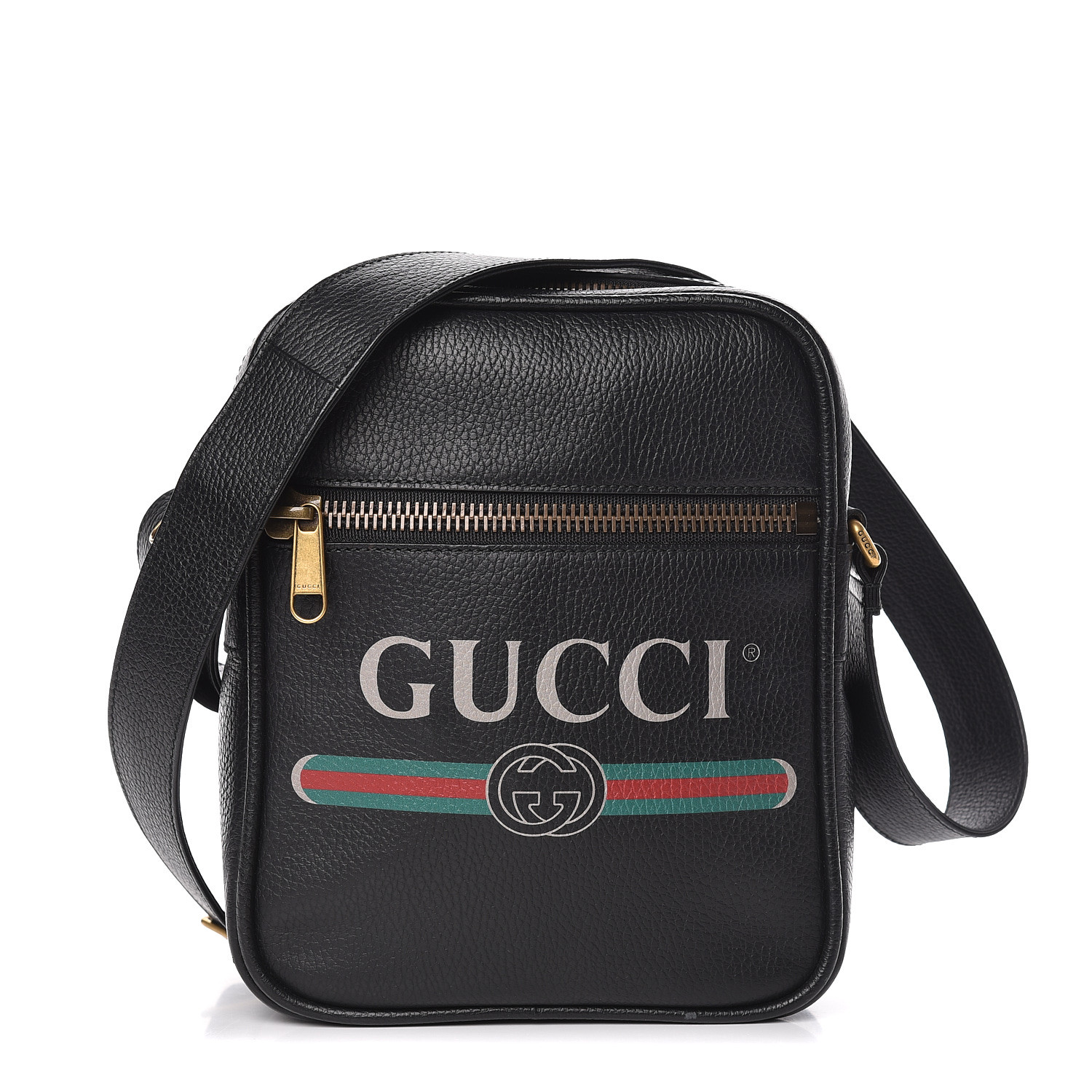 GUCCI Grained Calfskin Print Messenger Bag Black 471984