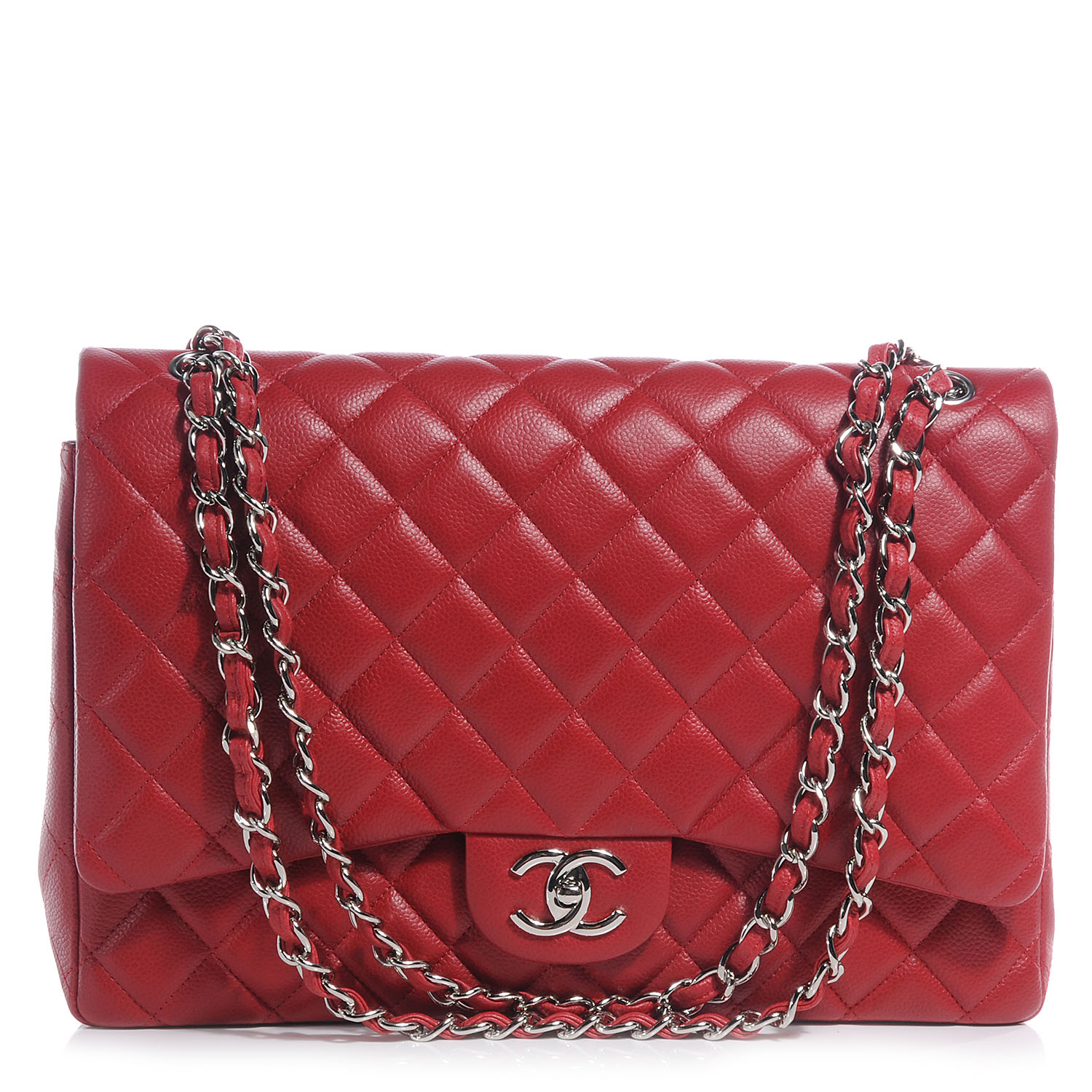 CHANEL Caviar Quilted Maxi Double Flap Red 59963