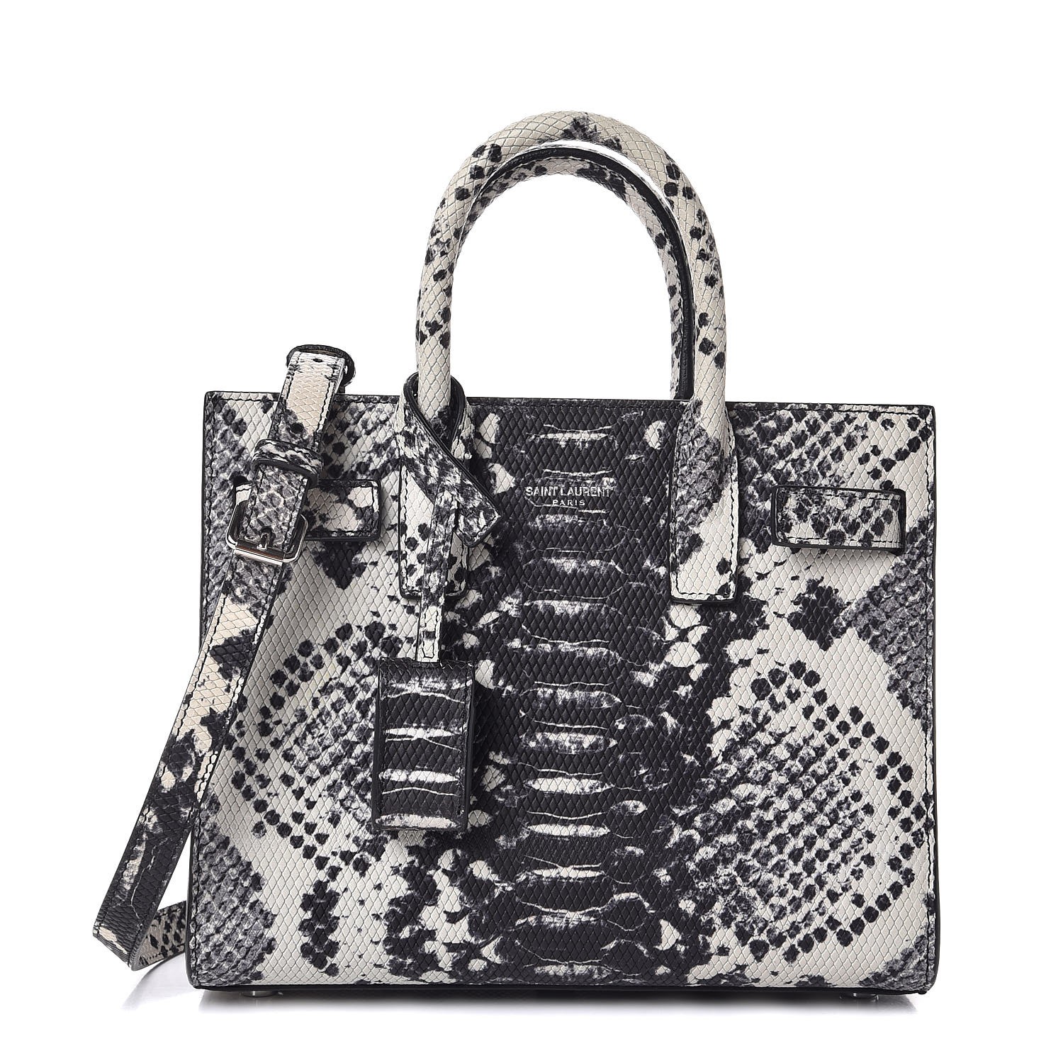 black and white snakeskin bag