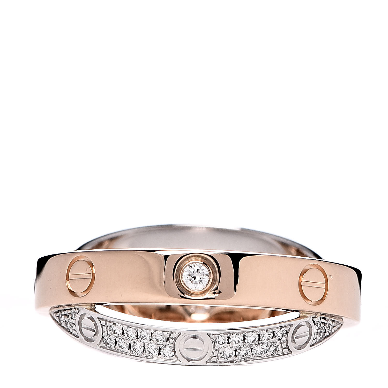 CARTIER 18K Pink White Gold Diamond Paved LOVE Ring 51 5.75 513722