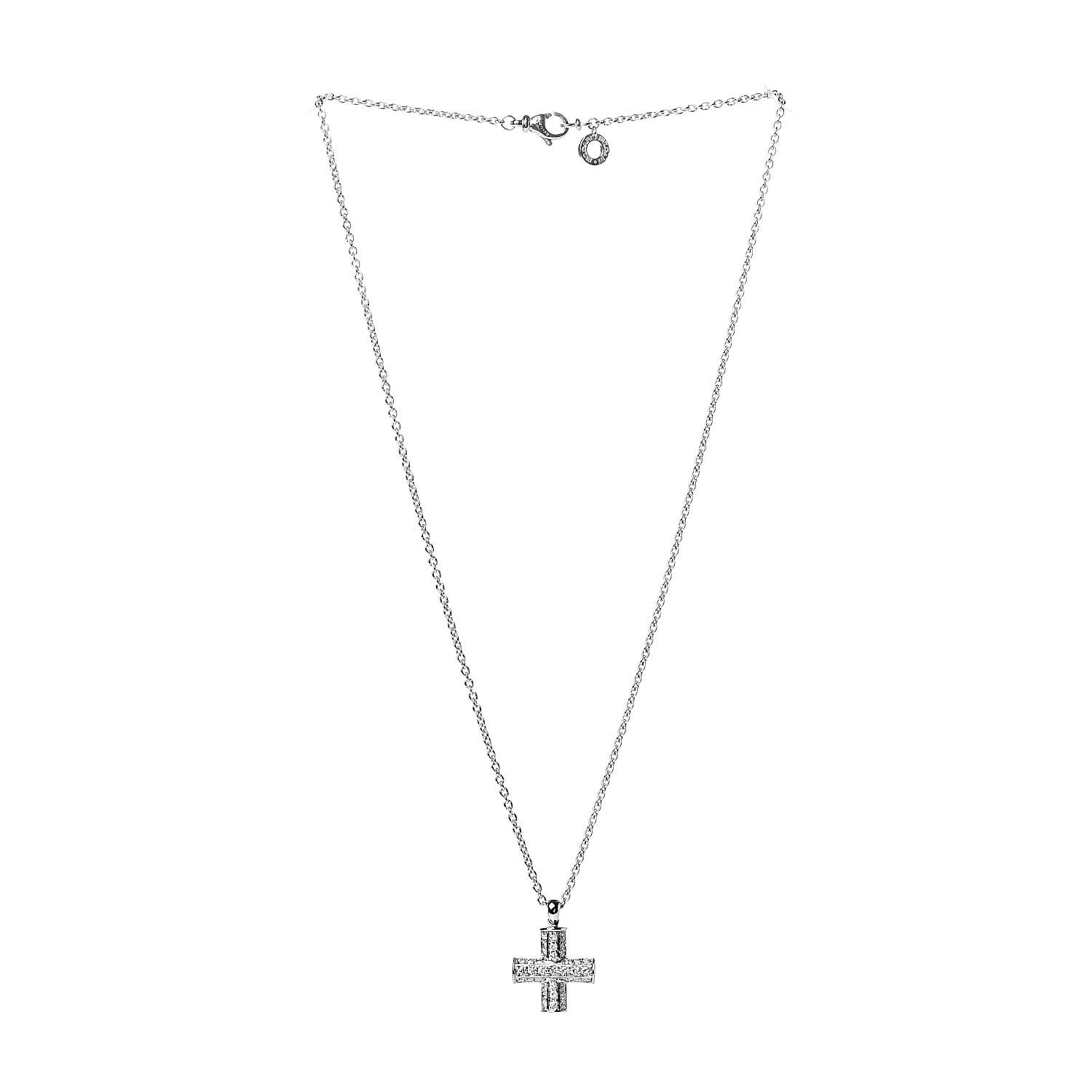 BULGARI 18K White Gold Diamond Cross Pendant Necklace 521360