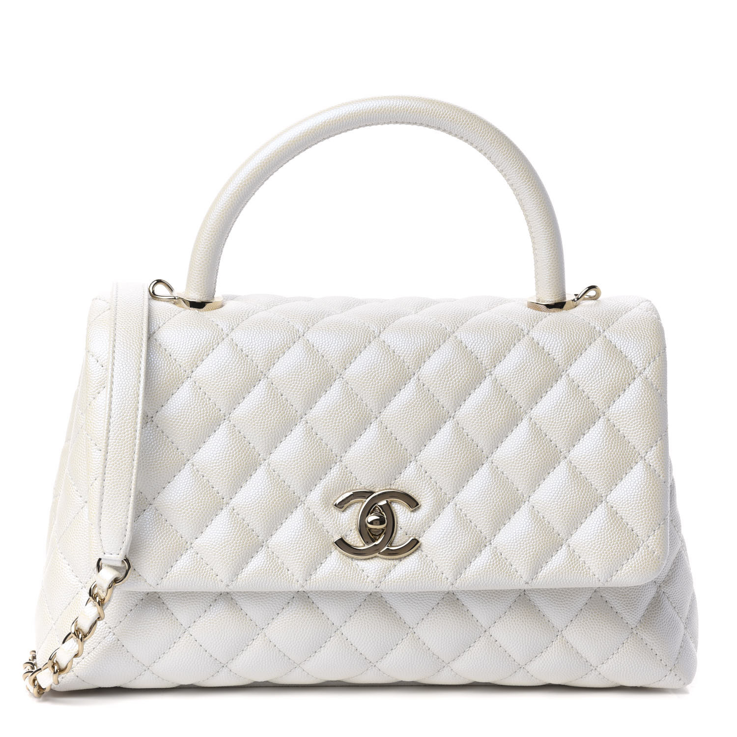 Chanel Iridescent Caviar Quilted Small Coco Handle Flap White Fashionphile