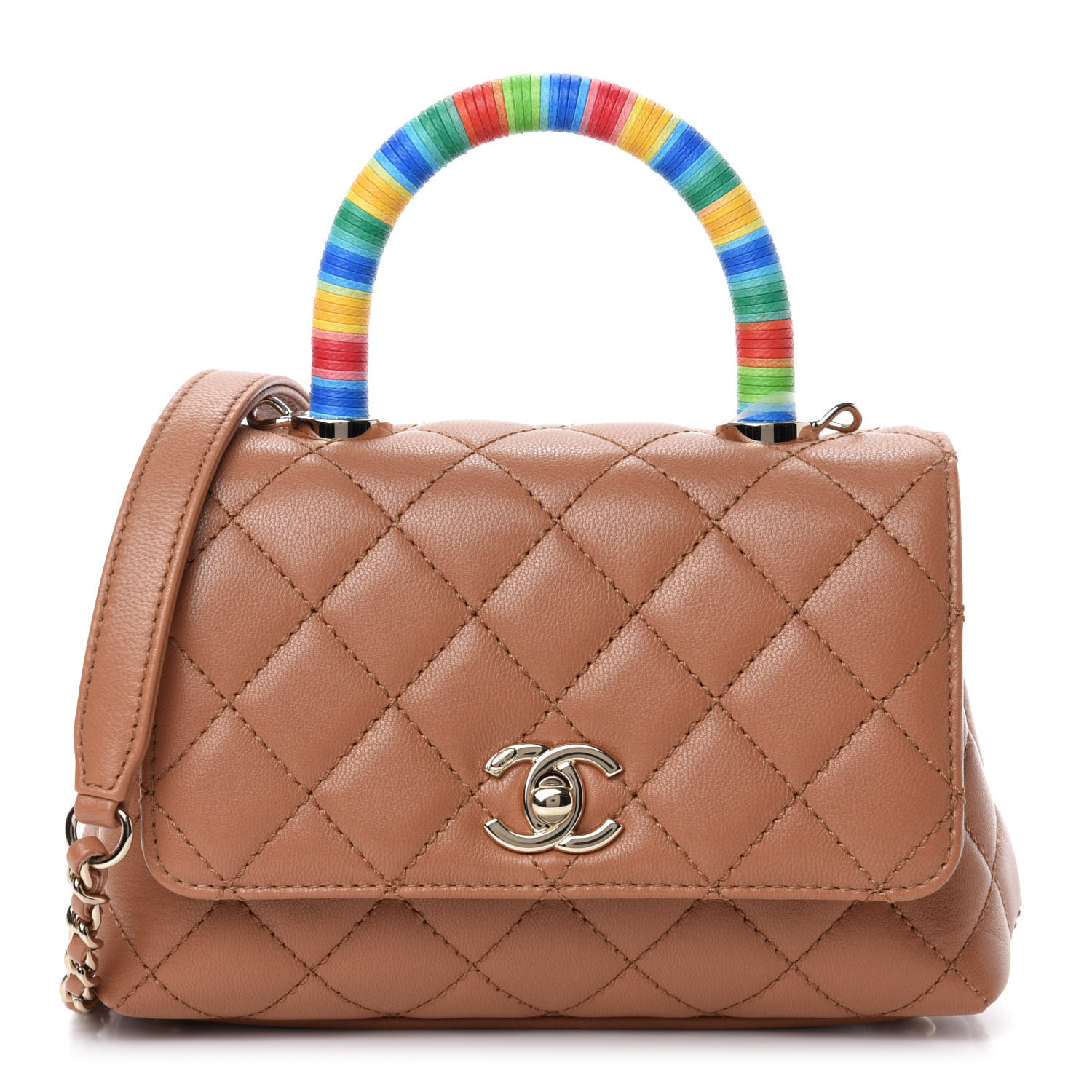 Chanel Goatskin Quilted Extra Mini Rainbow Coco Handle Flap Brown Fashionphile
