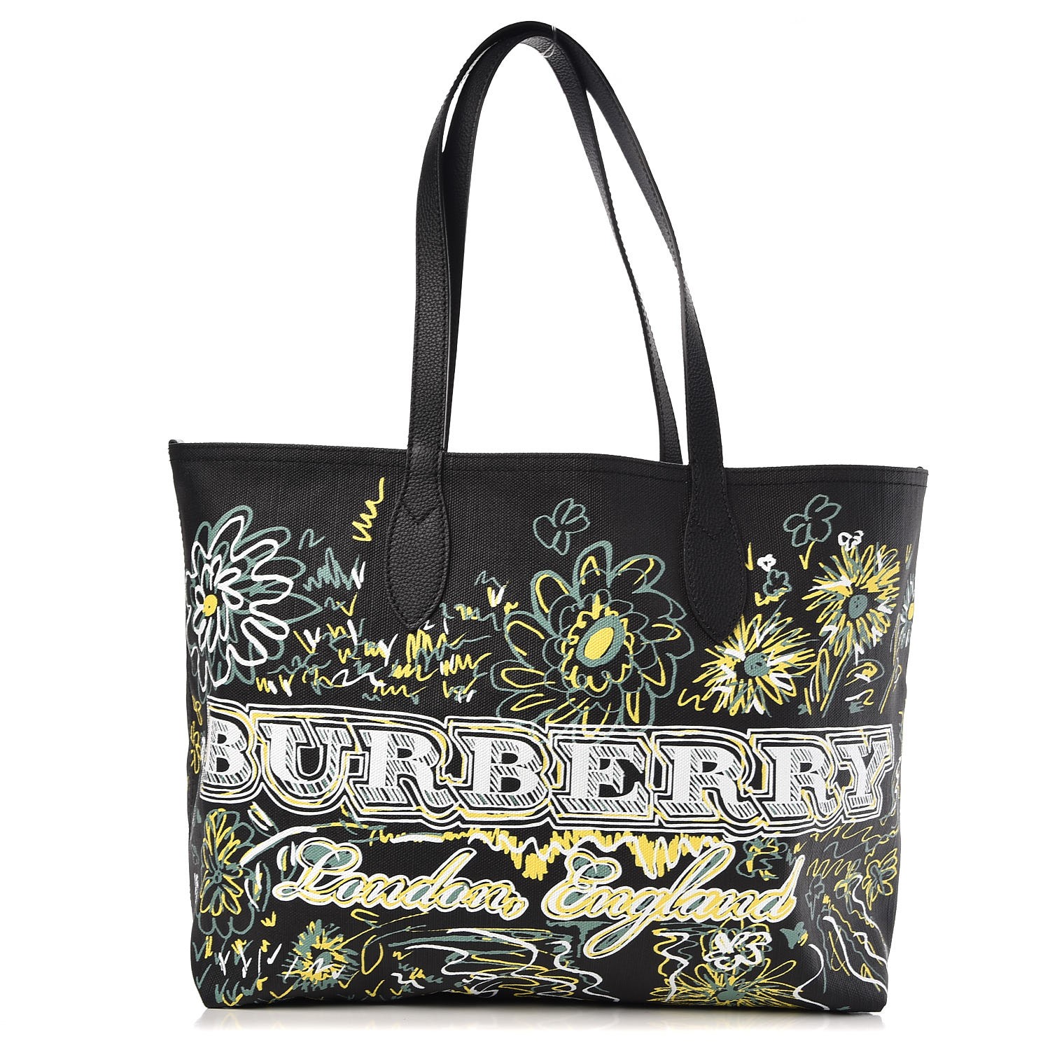 BURBERRY Coated Canvas Medium Reversible Doodle Tote Black 293051