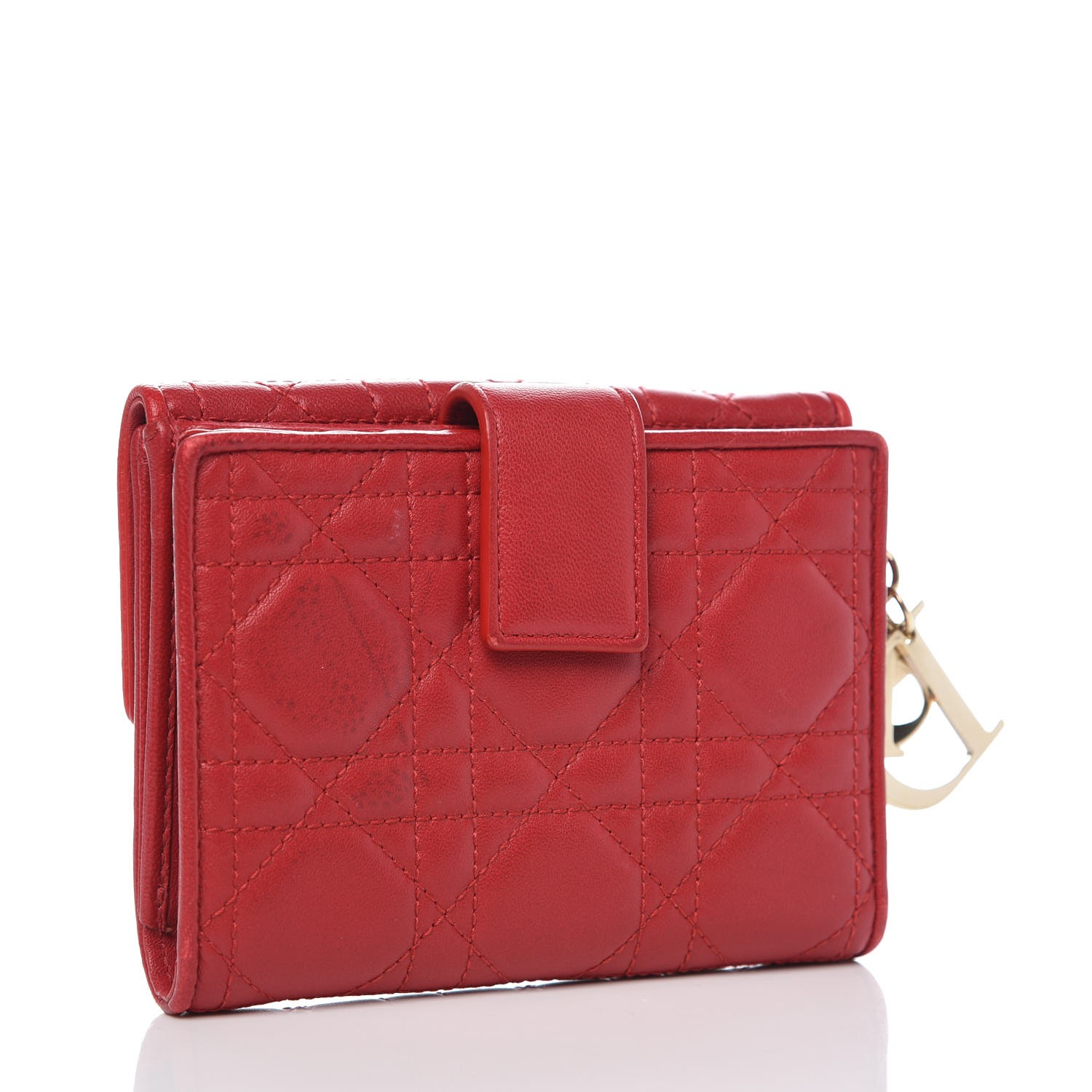 CHRISTIAN DIOR Lambskin Cannage Lady Dior Compact Wallet Rusty Red 318132