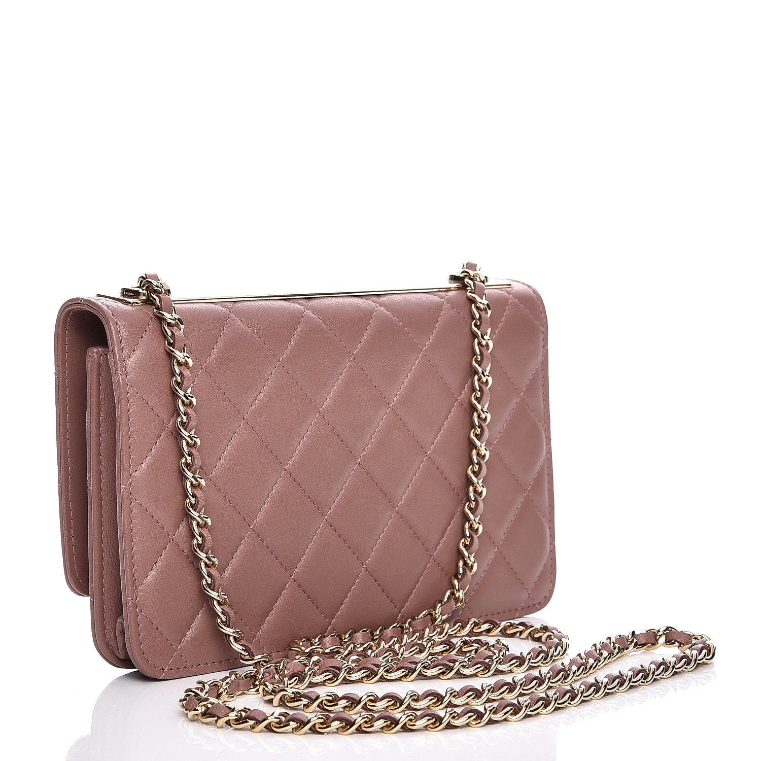 CHANEL Lambskin Quilted Trendy CC Wallet On Chain WOC Pink 212394