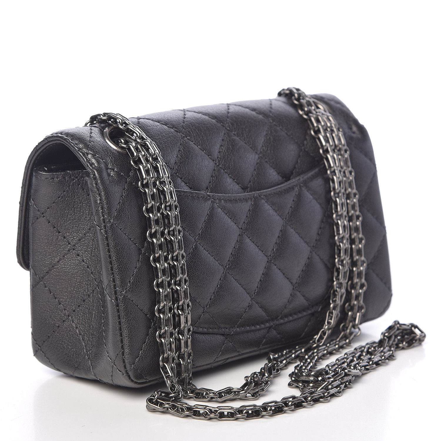 CHANEL Metallic Sheepskin Quilted 2.55 Reissue Mini Flap Dark Silver 499991