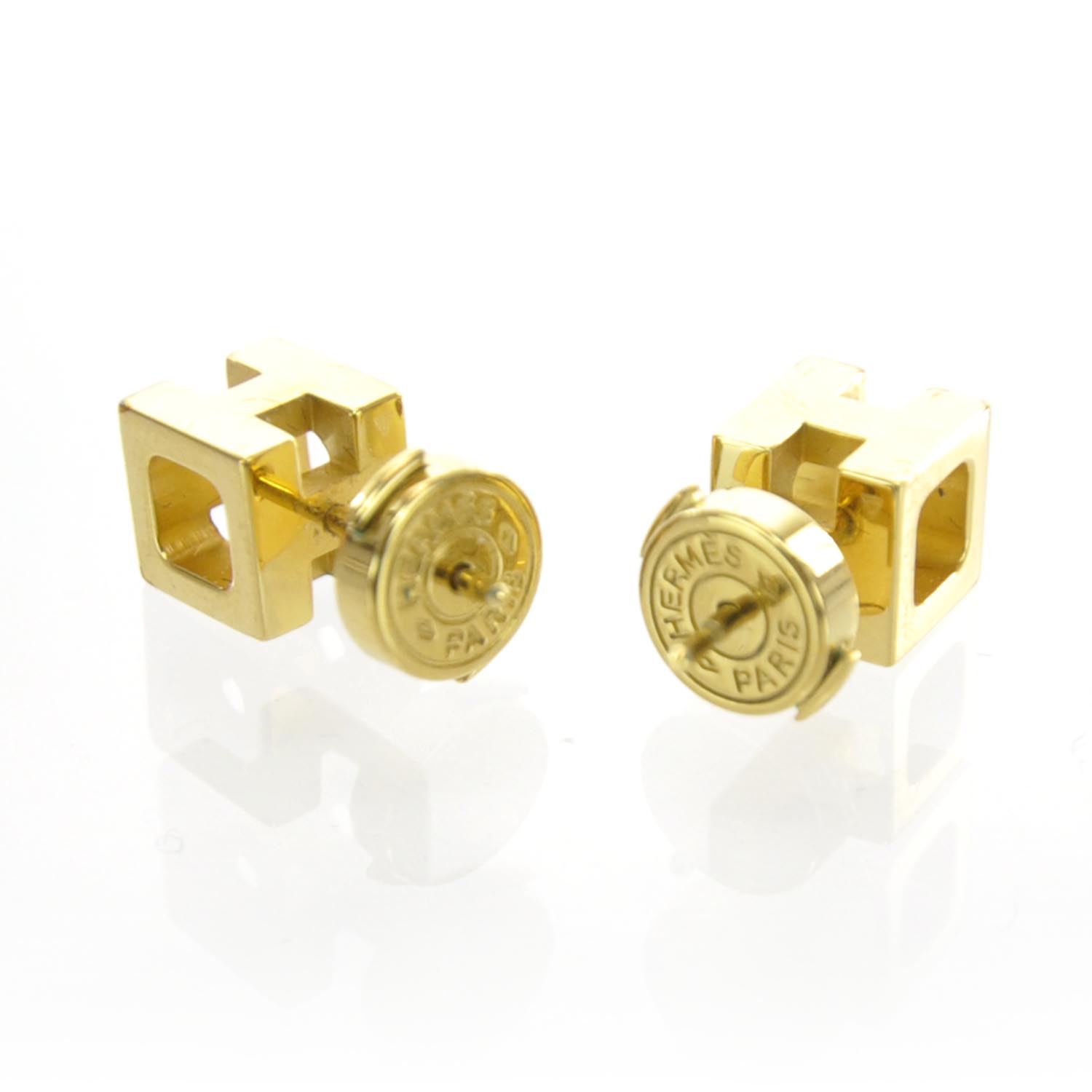 HERMES Cage d H Earrings Gold 34373