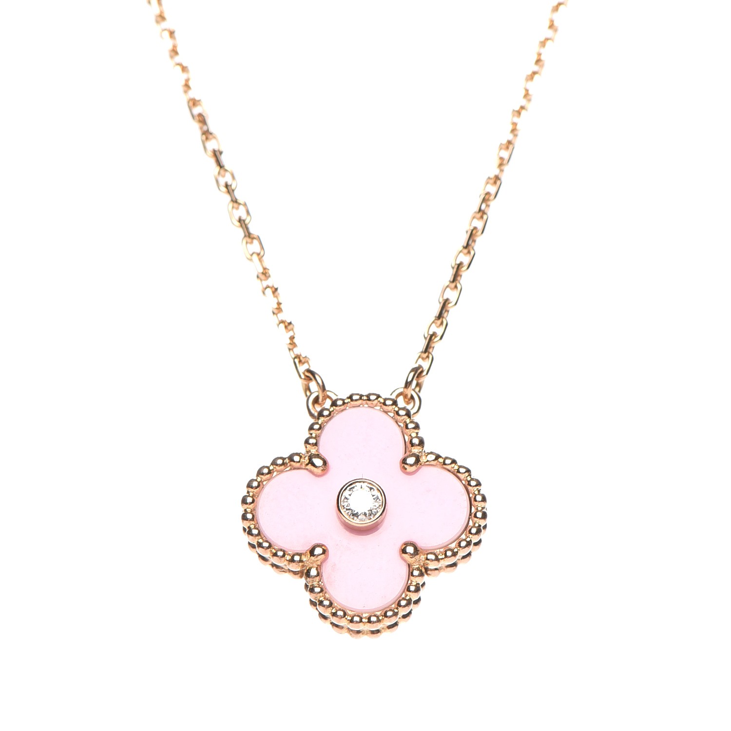 VAN CLEEF & ARPELS 18K Rose Gold Pink Porcelain Diamond Vintage ...